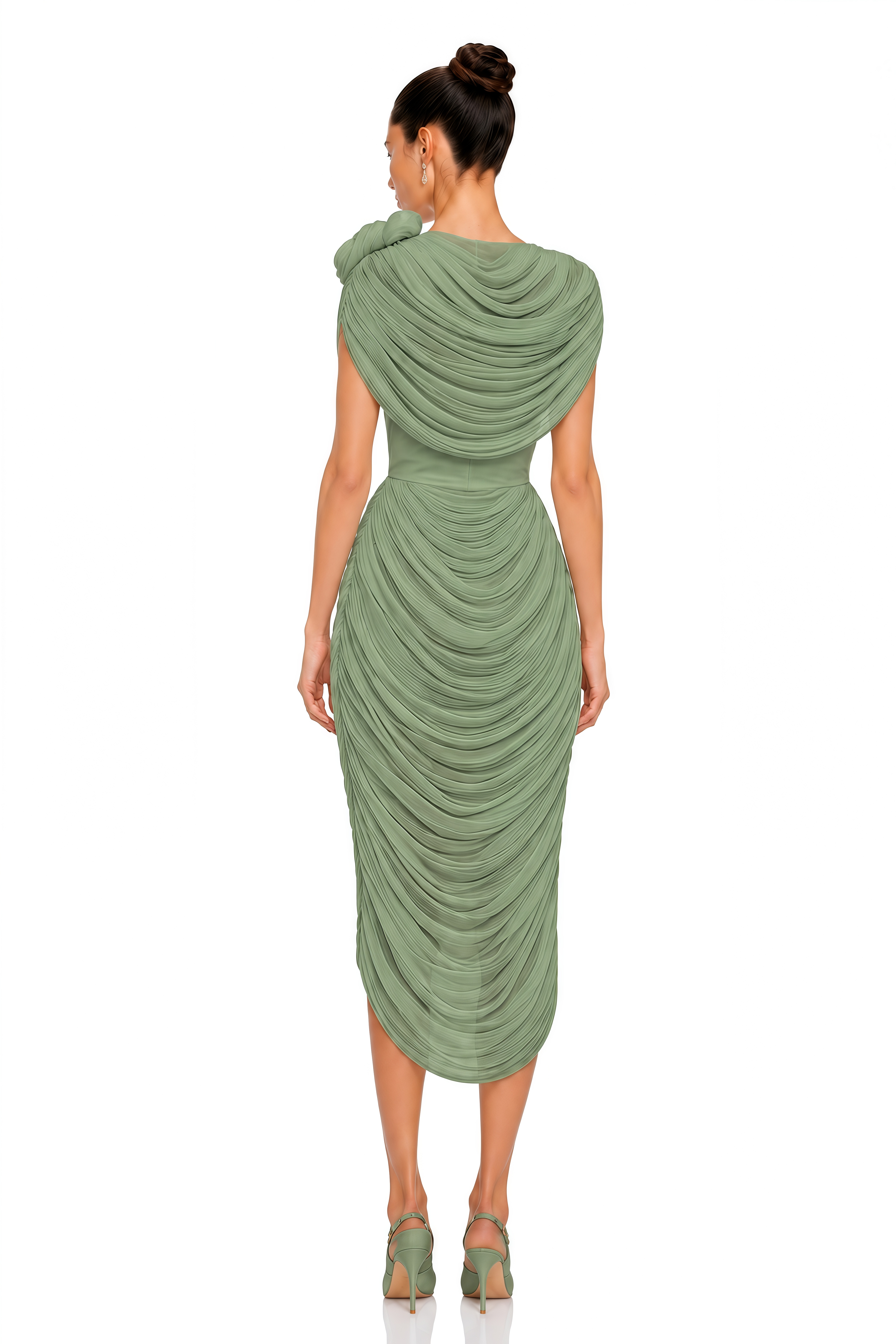 Elysia Green Draped Shawl & Strapless Midi Dress Set