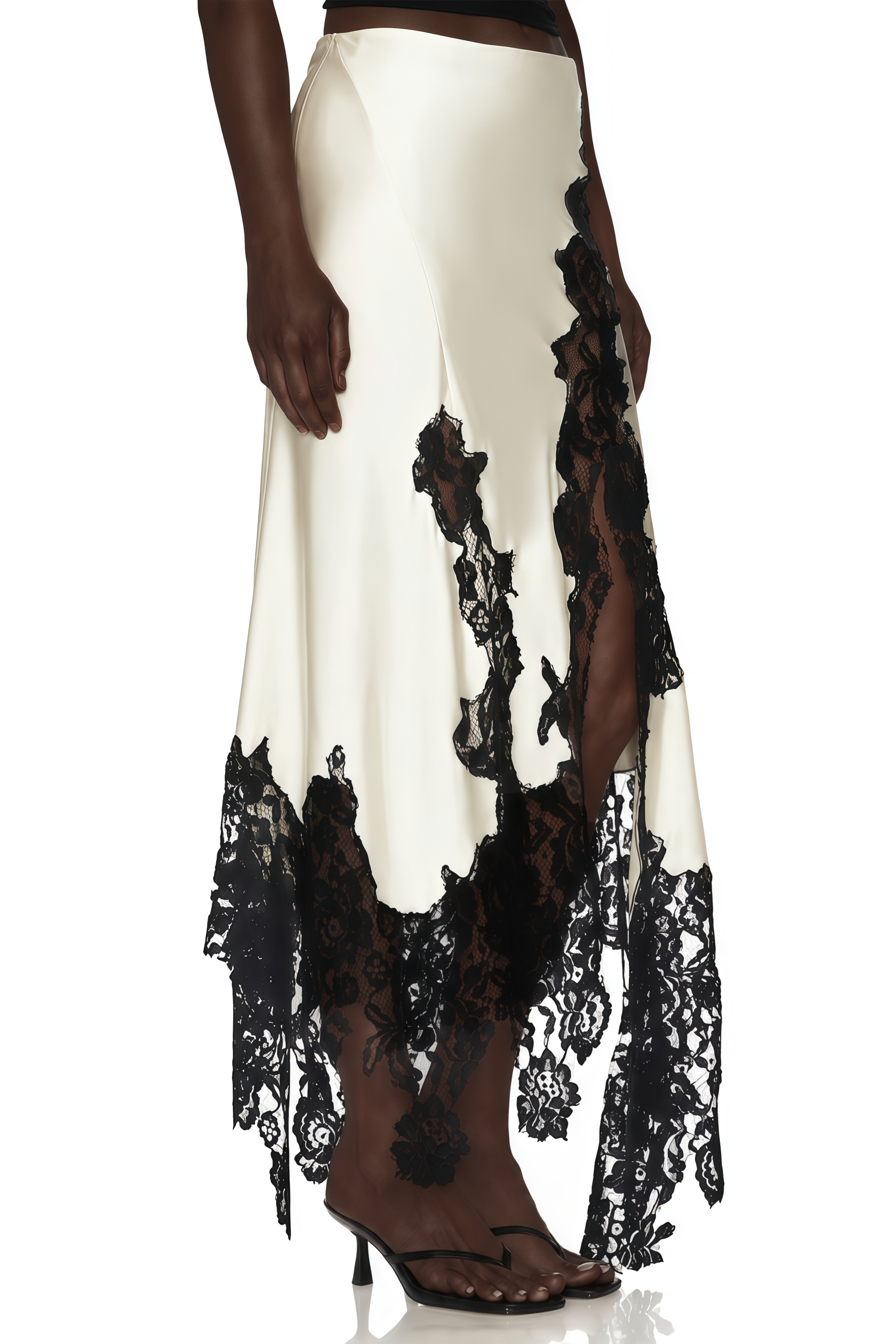 Emberlynn Neutral Asymmetrical Lace Maxi Skirt