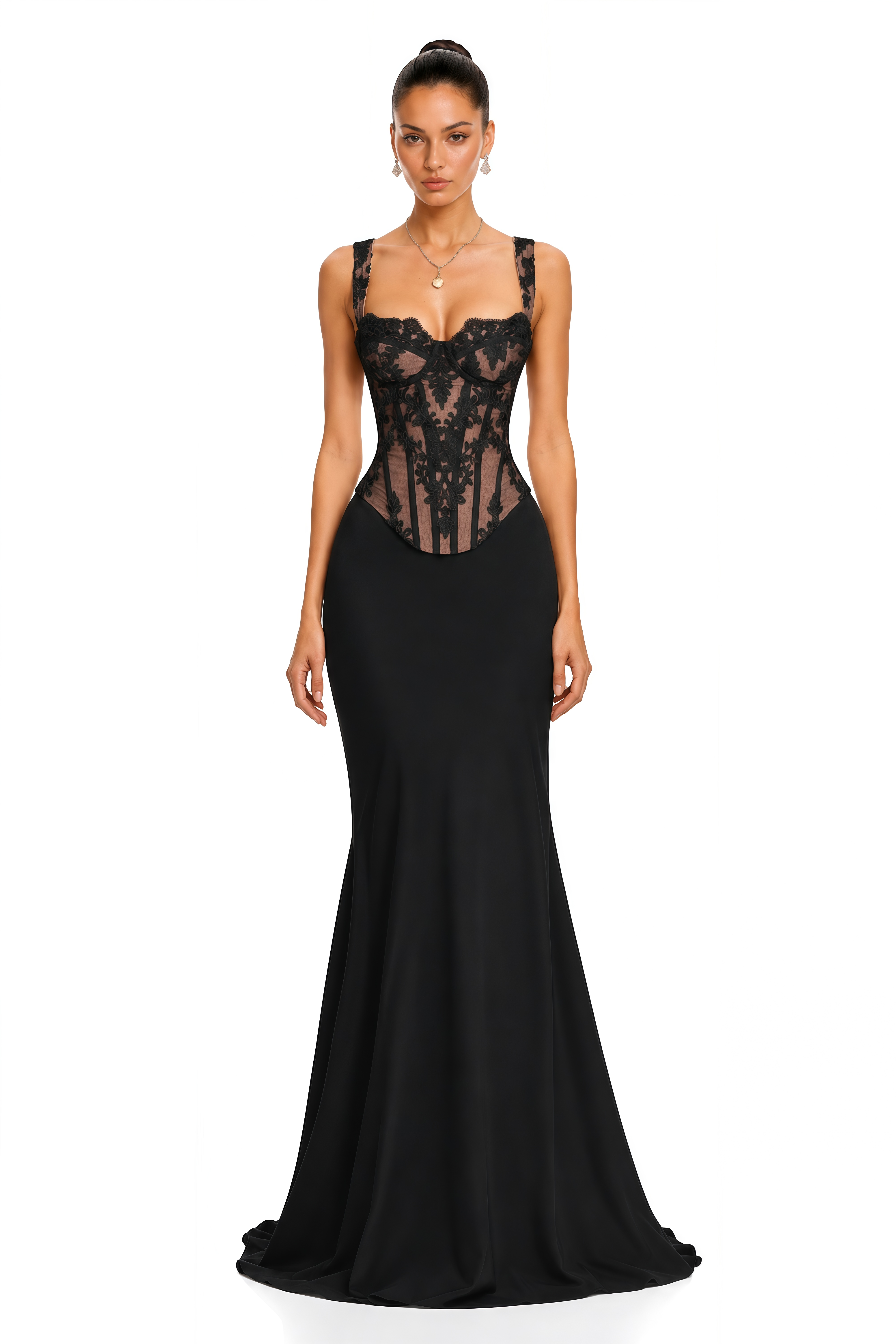 Emersyn Black Lace Corset Maxi Dress