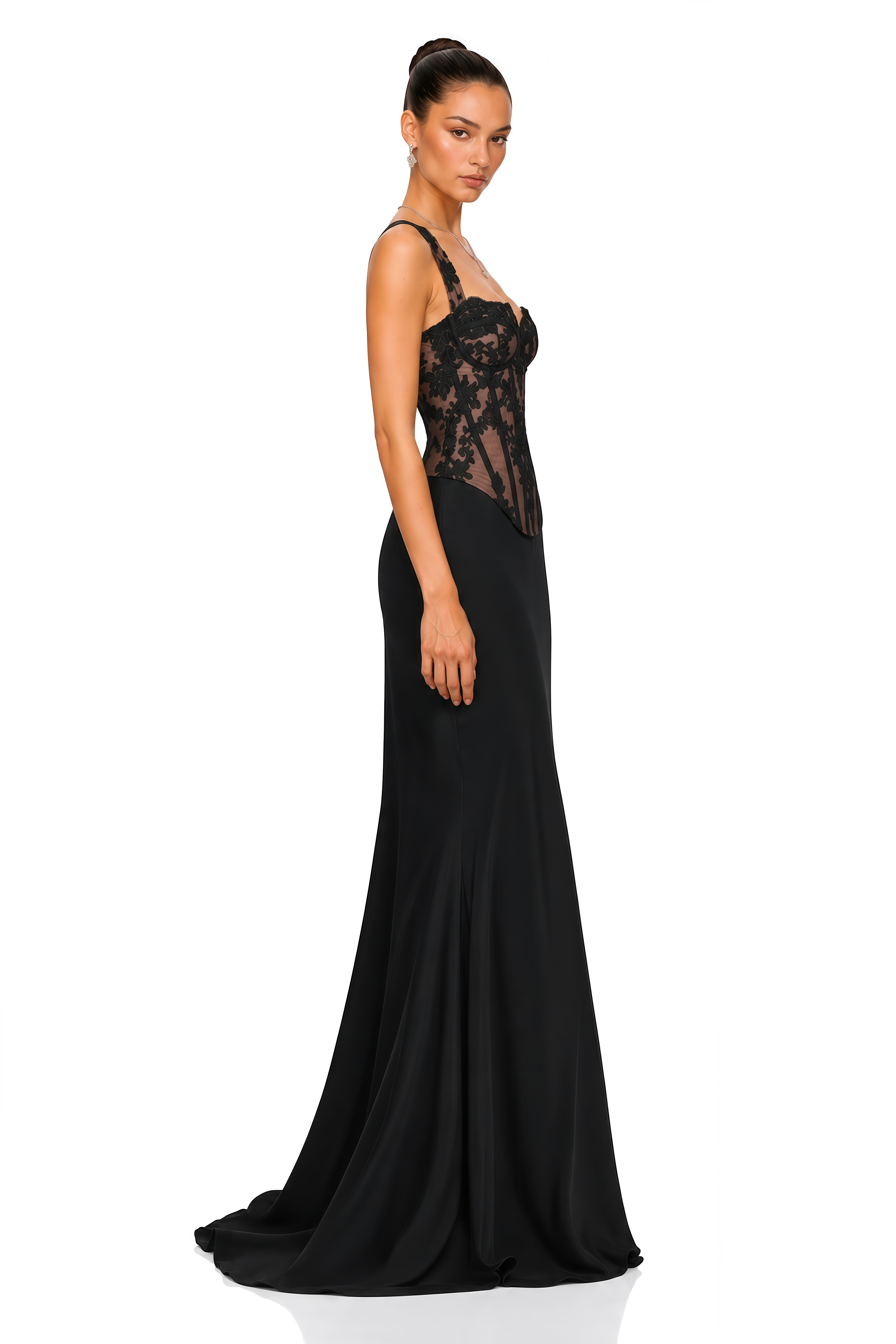 Emersyn Black Lace Corset Maxi Dress