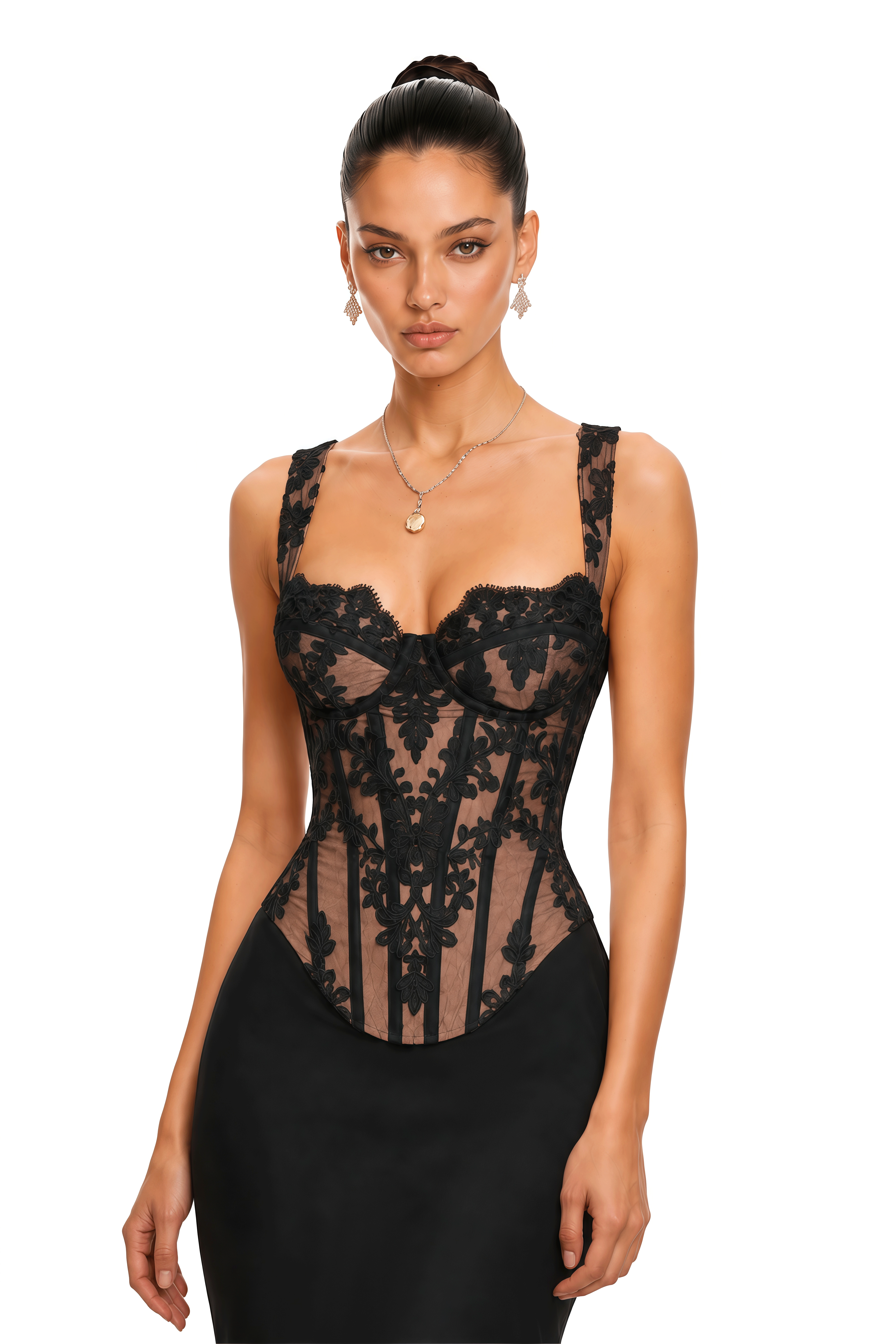 Emersyn Black Lace Corset Maxi Dress