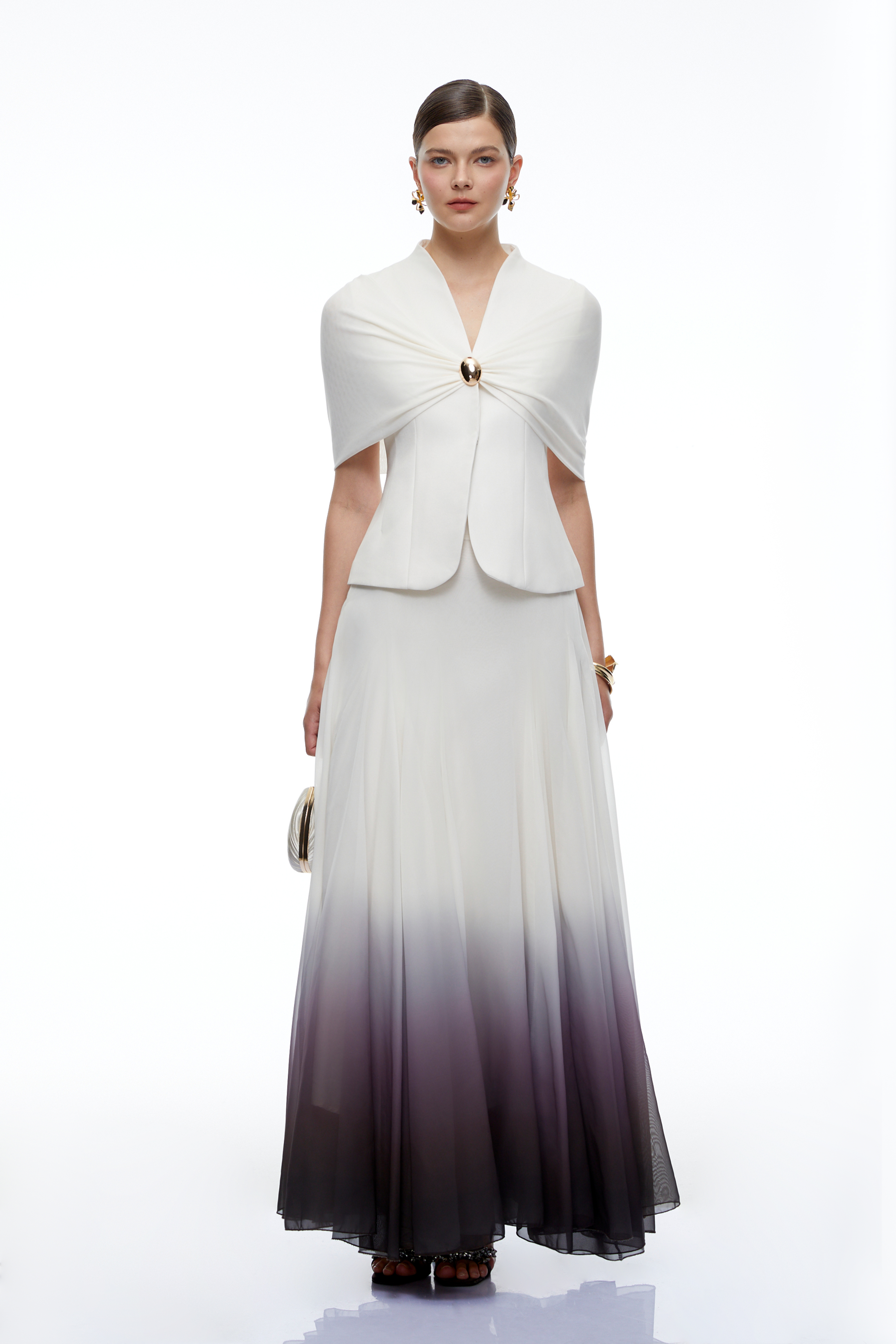 Emilia White V-Neck Ruched Top & Skirt Set