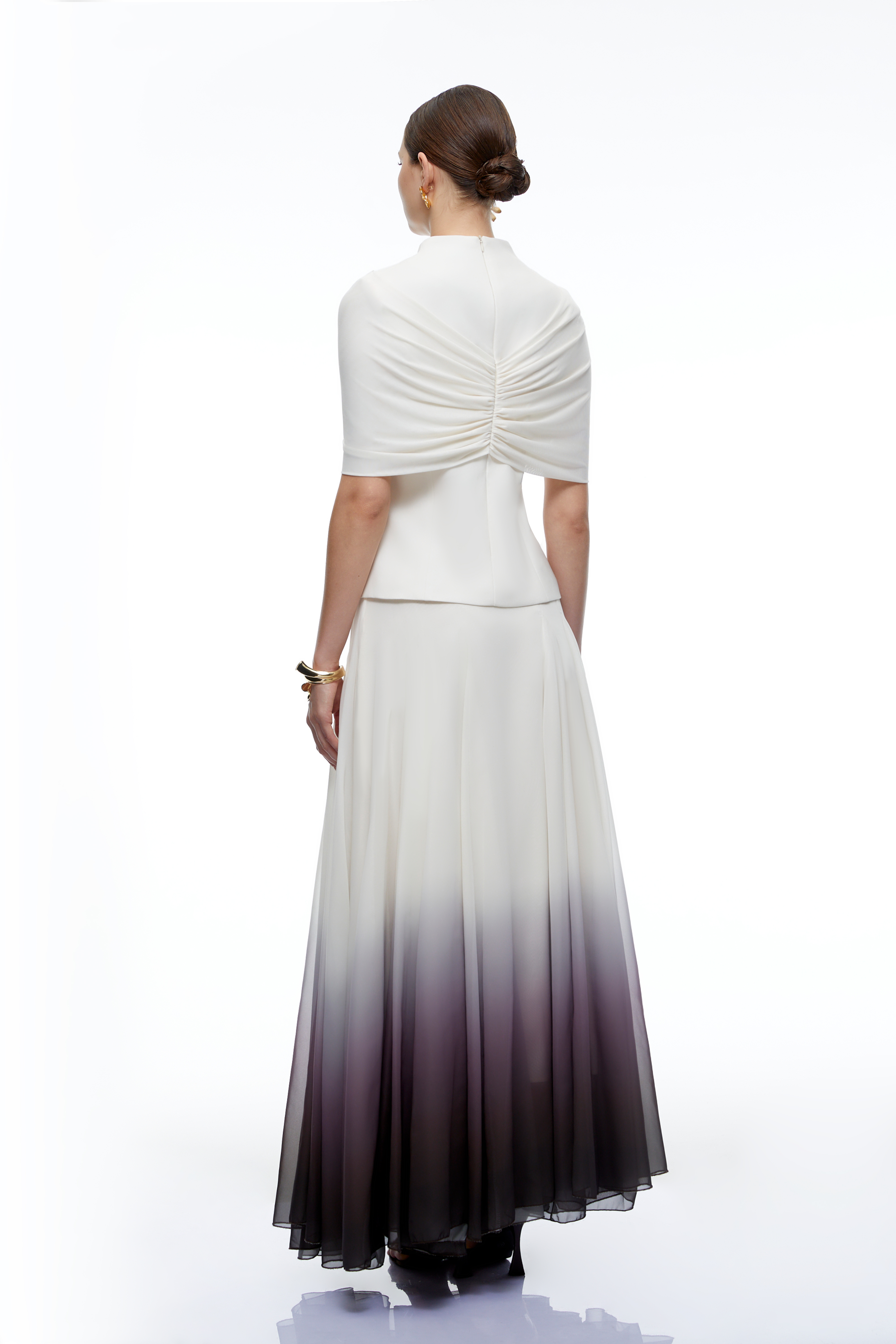 Emilia White V-Neck Ruched Top & Skirt Set
