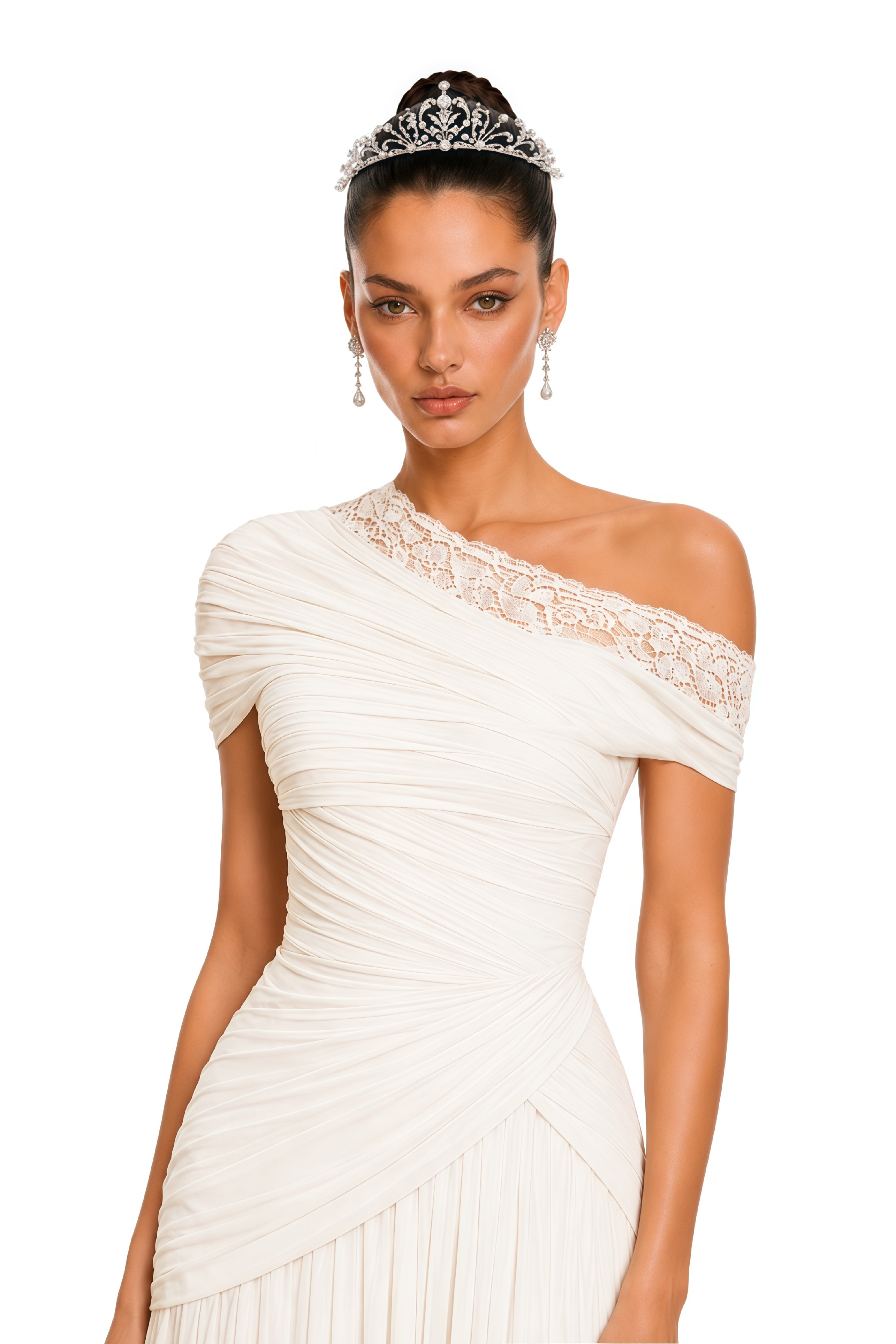 Endora White One-Shoulder Draped Slit Maxi Dress