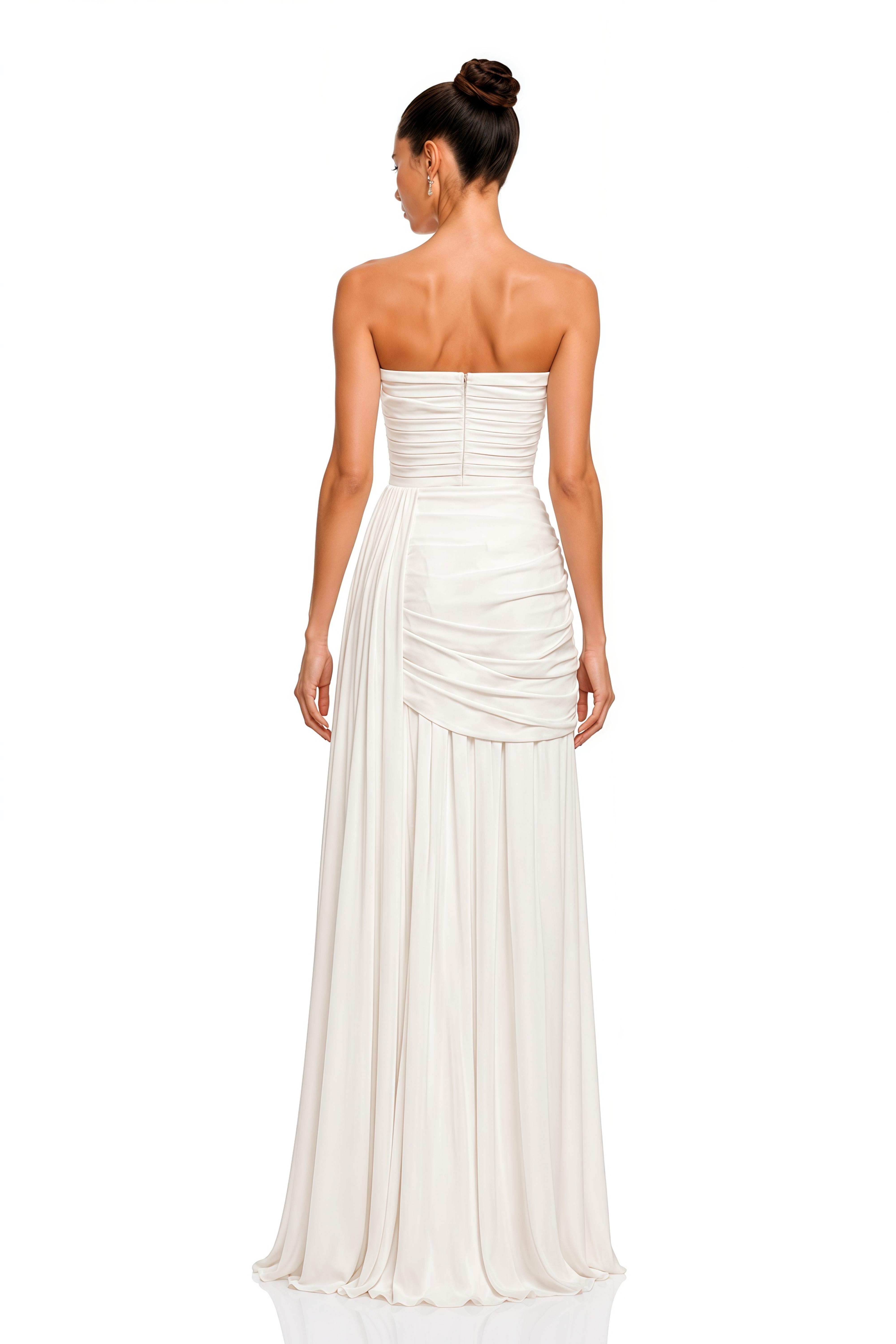 Endora White One-Shoulder Draped Slit Maxi Dress