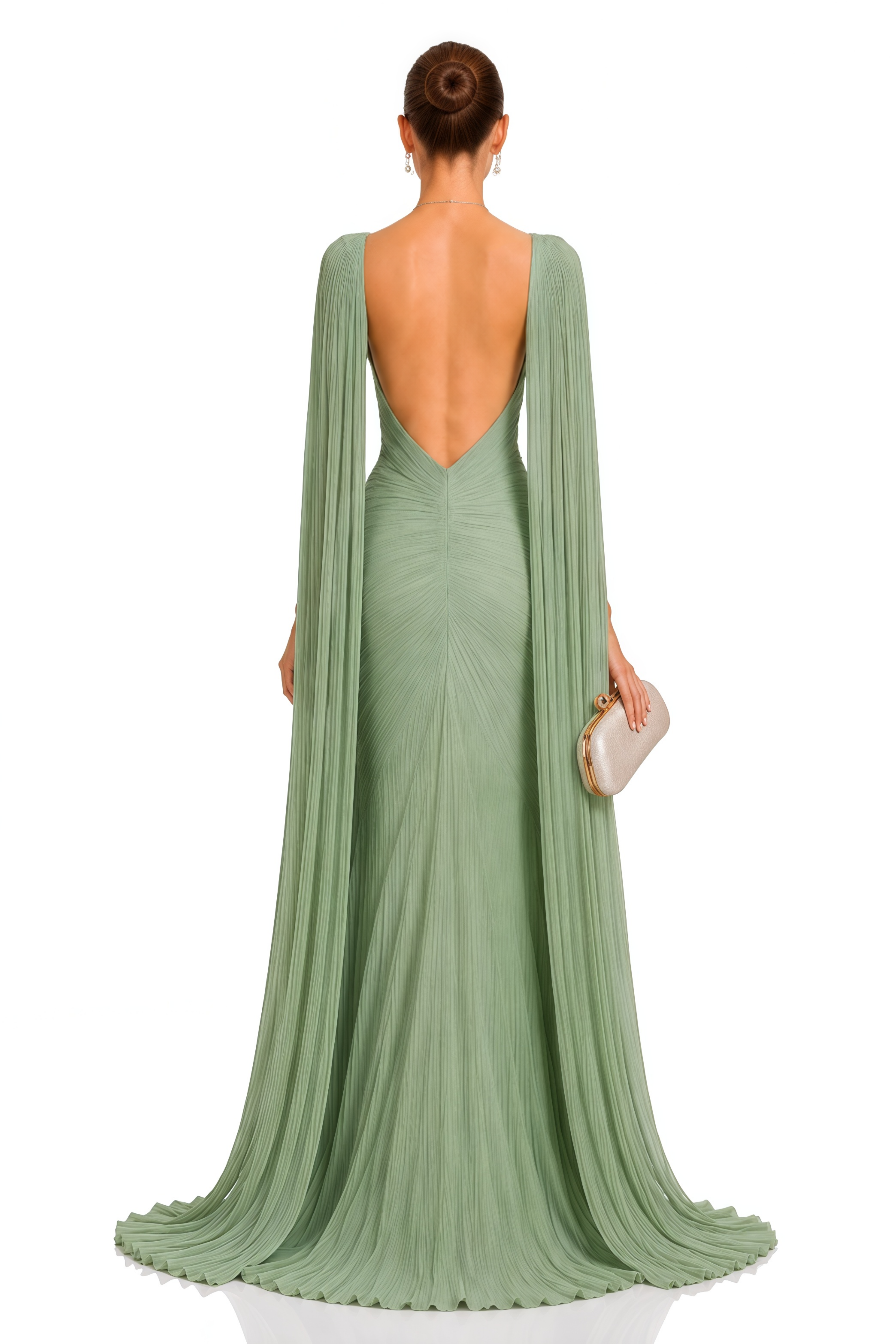 Eowyn Green Cape Sleeves Twist Slit Maxi Dress