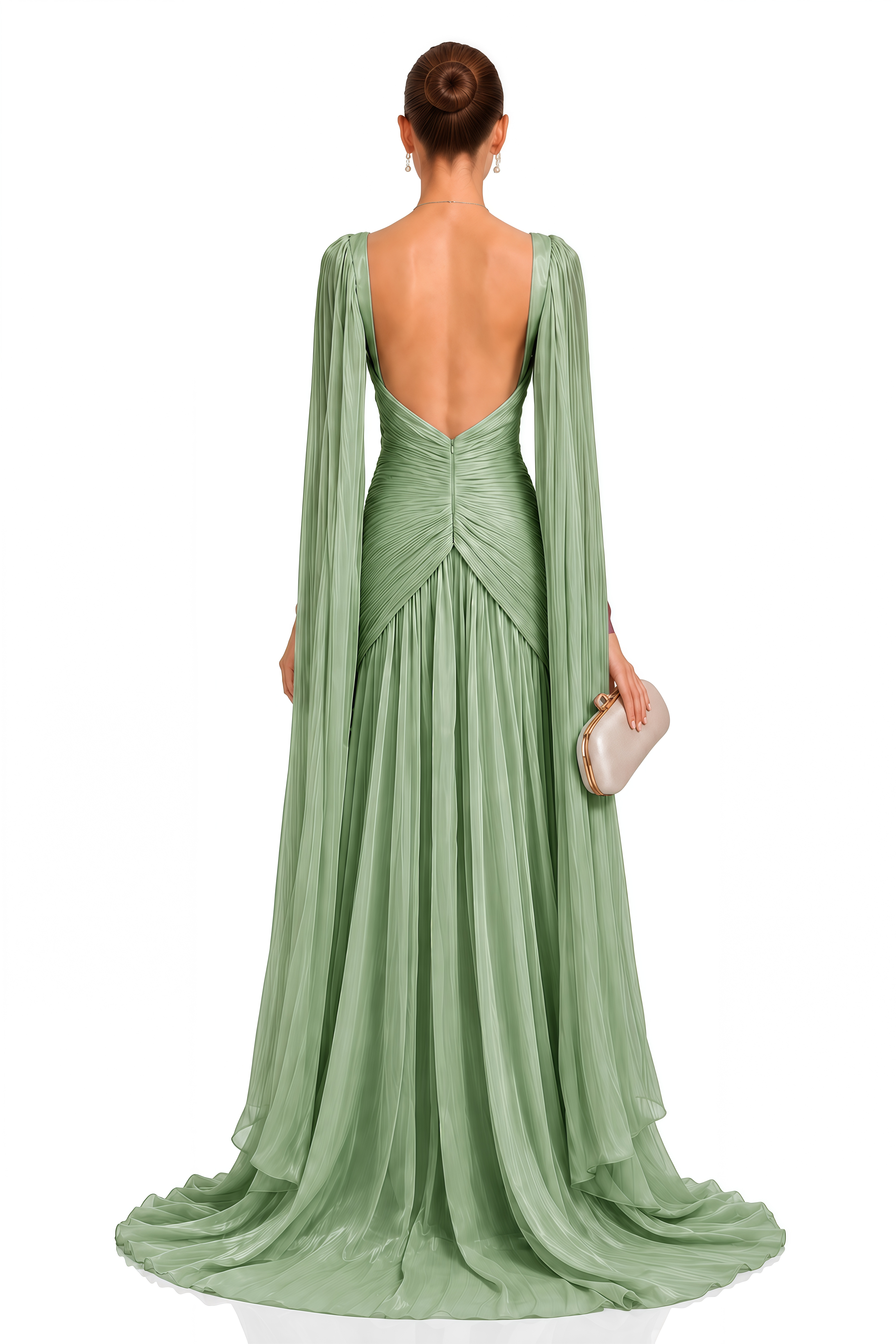 Eowyn Green Cape Sleeves Twist Slit Maxi Dress