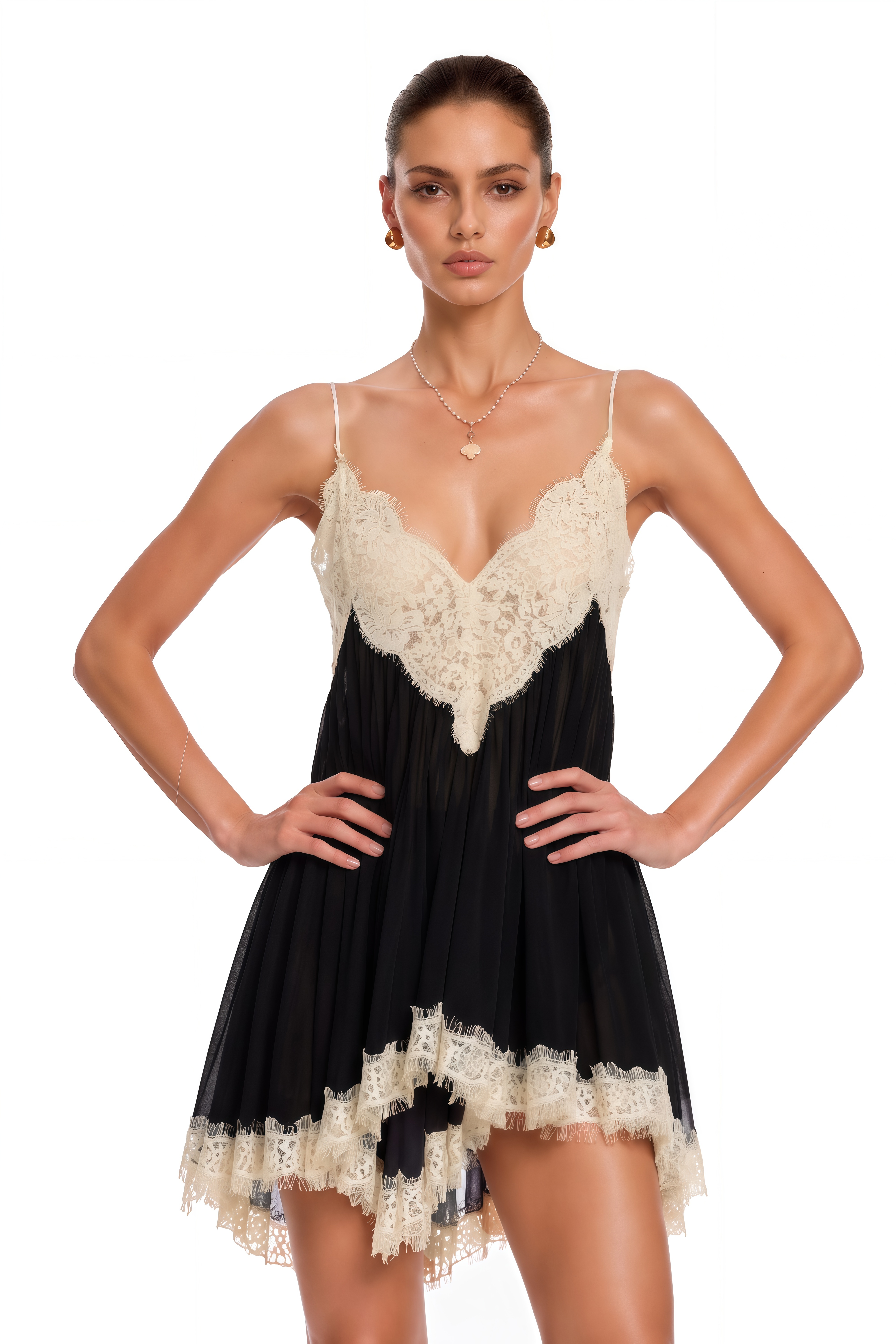 Esme Black Ruffled Top & Shorts Set with Lace Trim
