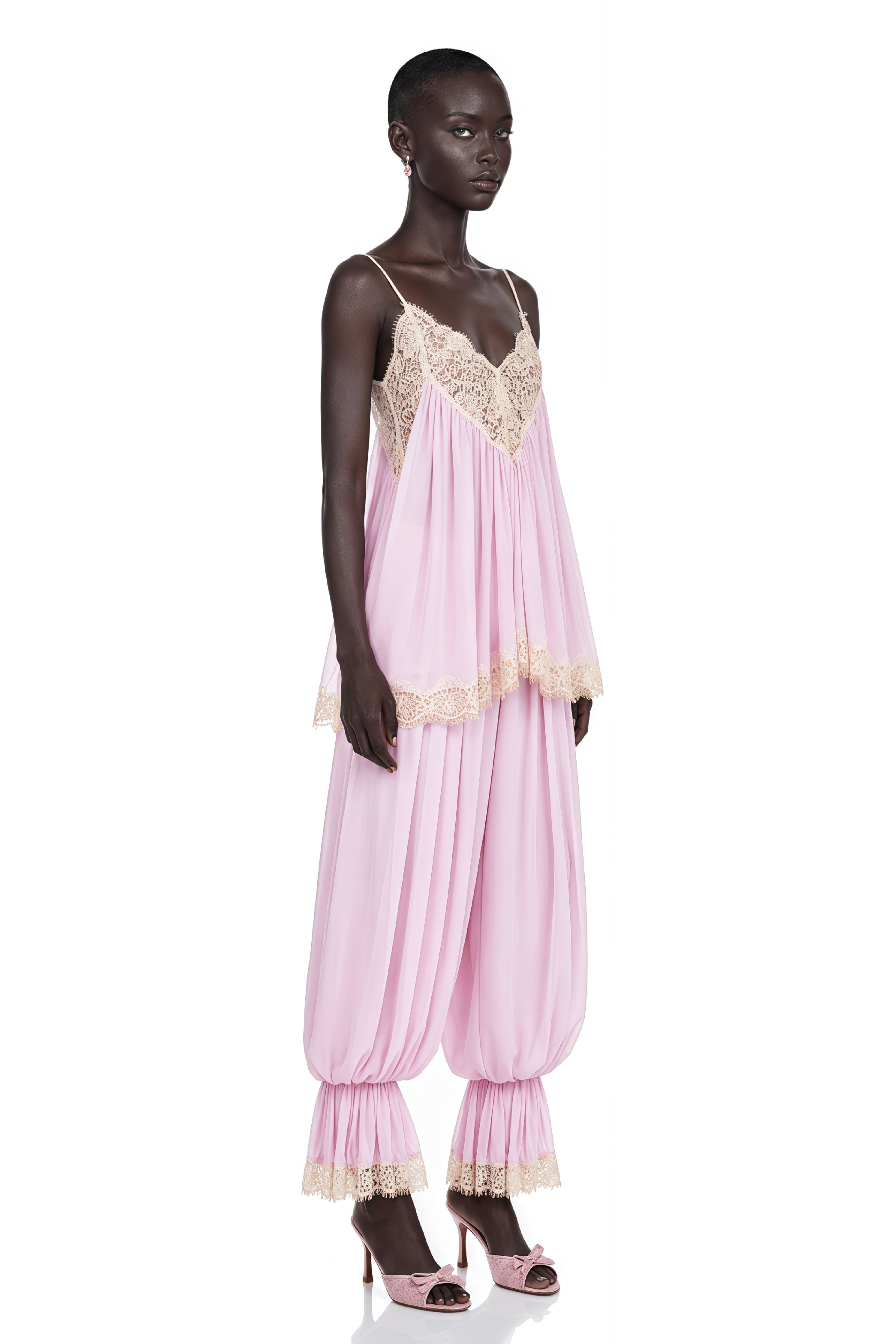 Esme Pink Ruffled Lace Trim Top & Trousers Set