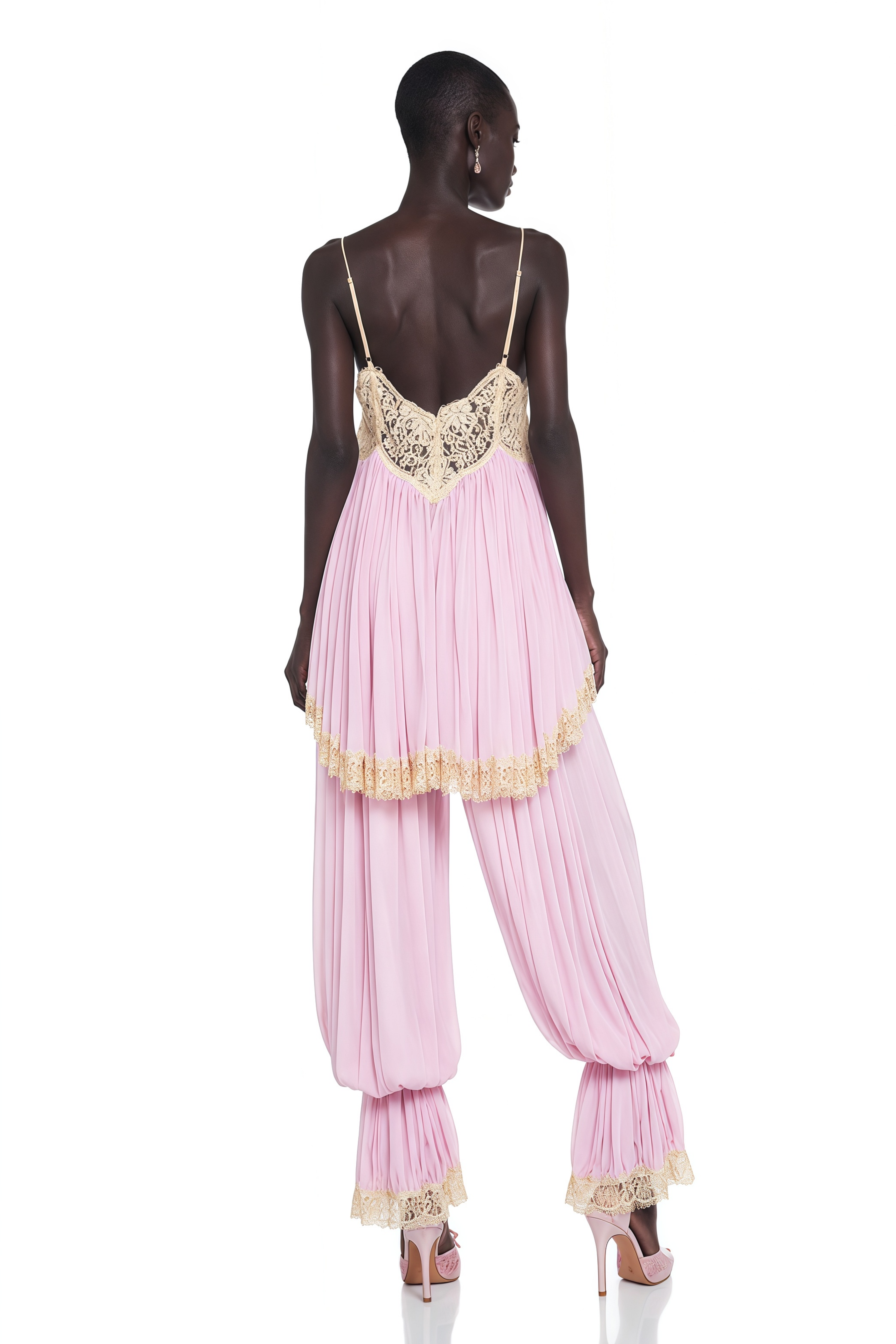 Esme Pink Ruffled Lace Trim Top & Trousers Set