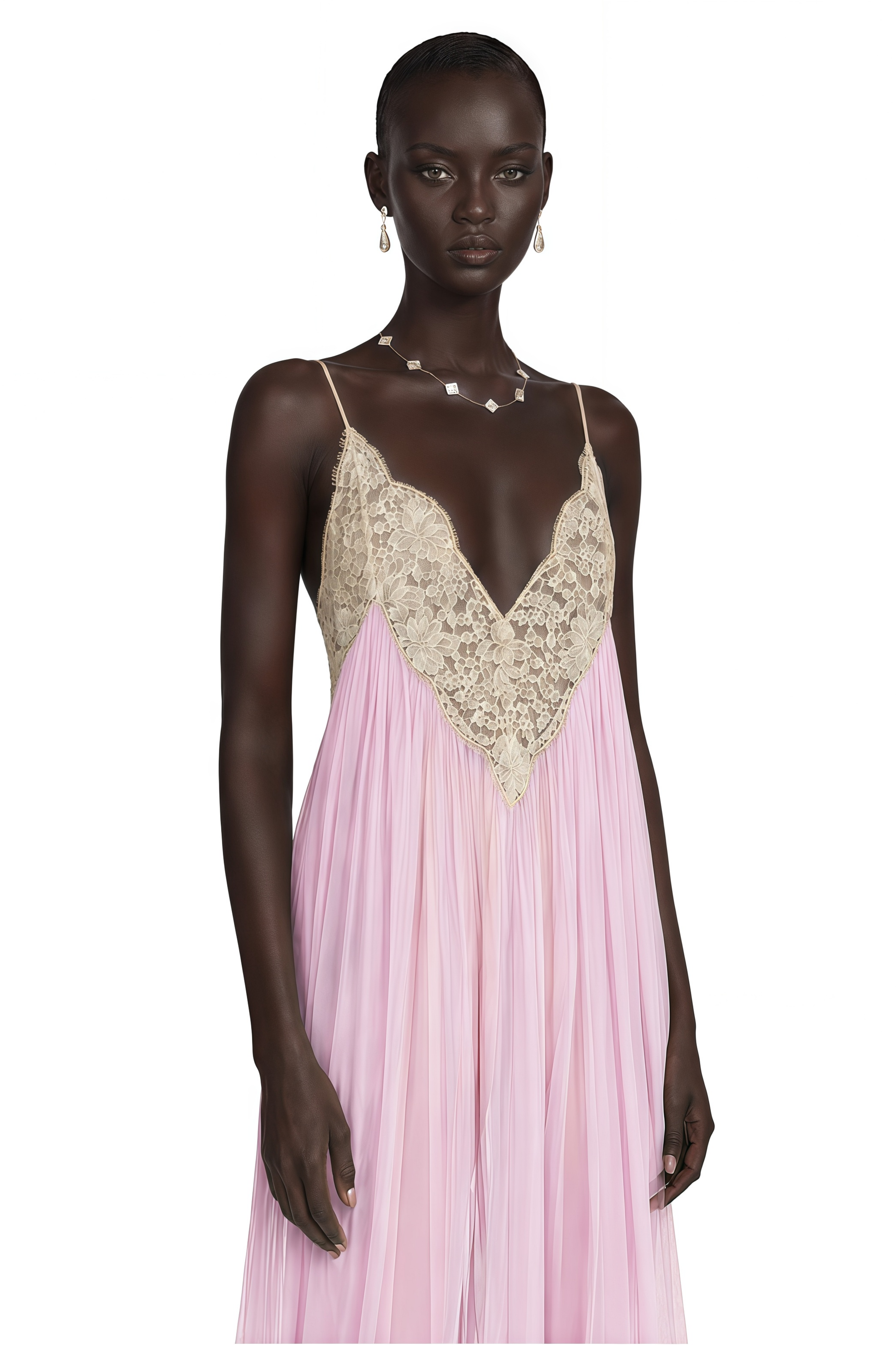 Esme Pink Ruffled Maxi Dress with Lace Trim