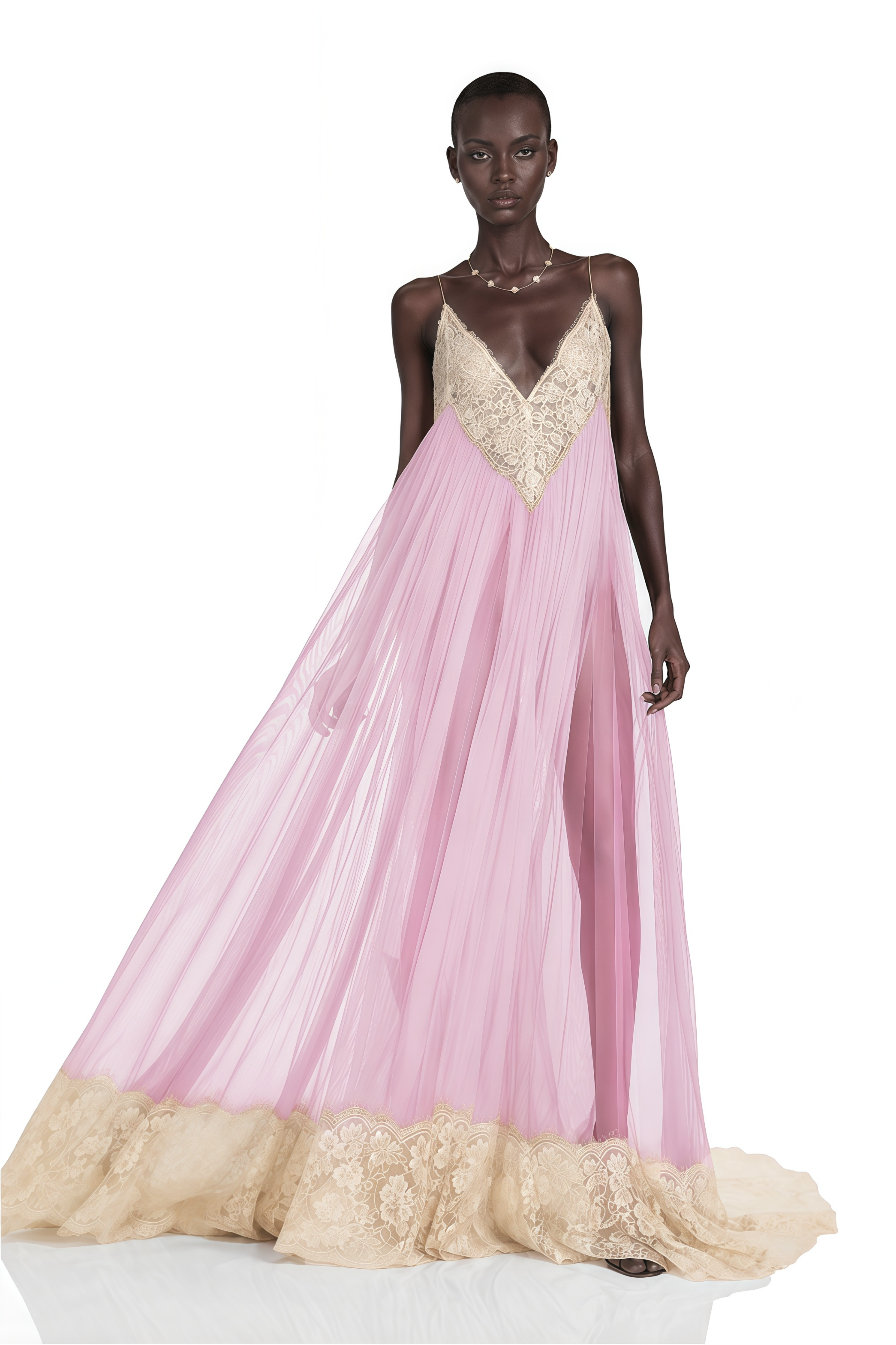Esme Pink Ruffled Maxi Dress with Lace Trim