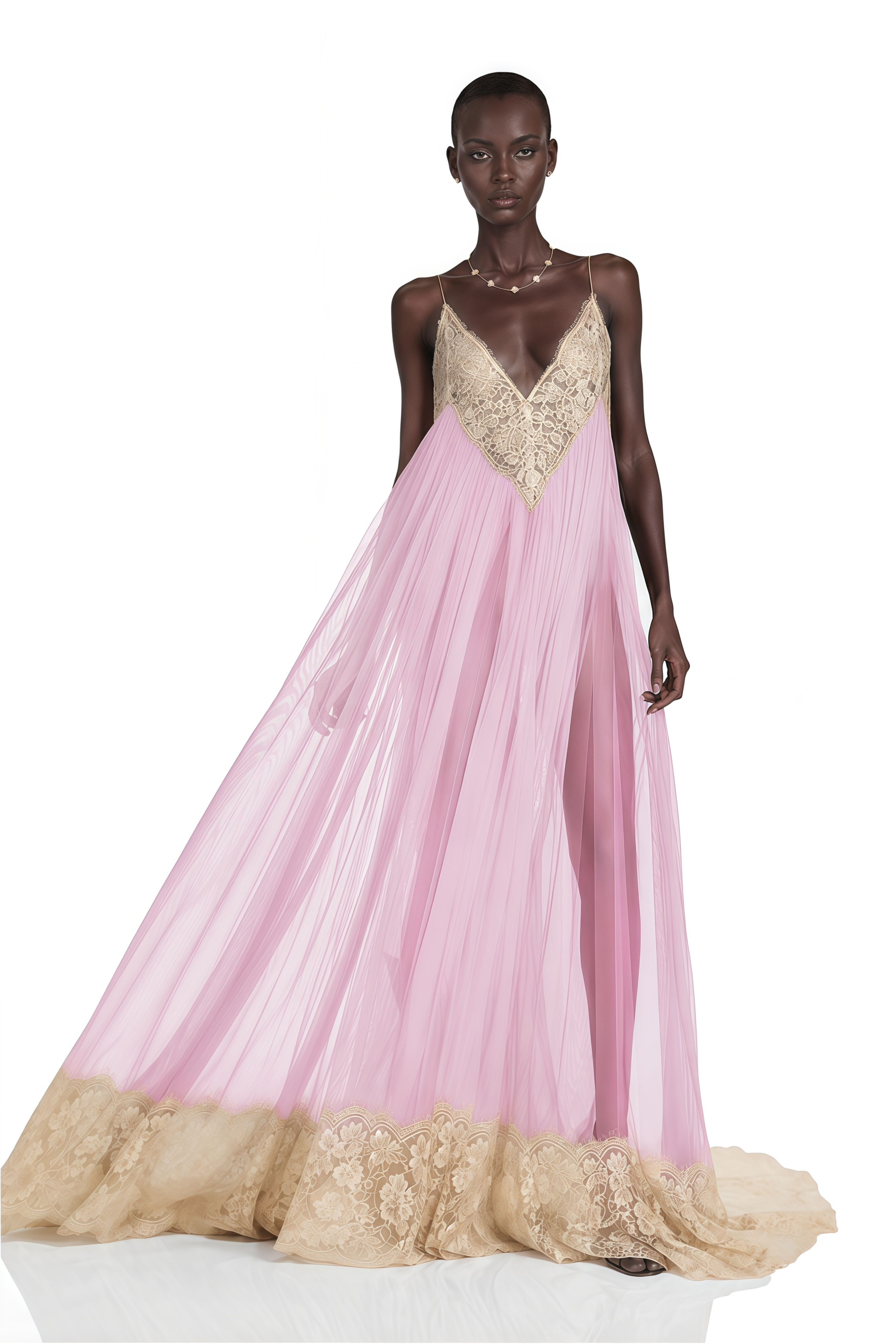 Esme Pink Ruffled Maxi Dress with Lace Trim