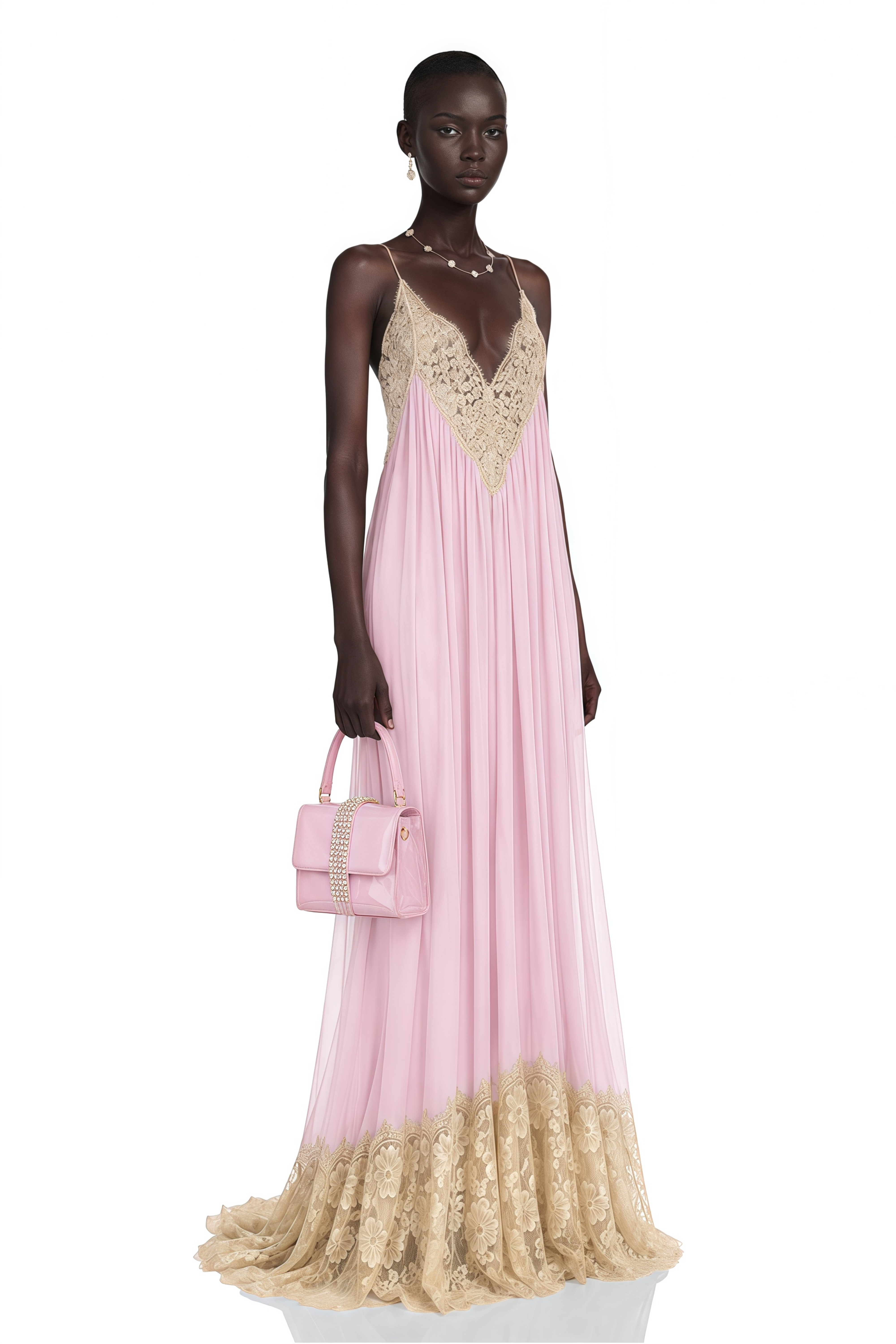 Esme Pink Ruffled Maxi Dress with Lace Trim