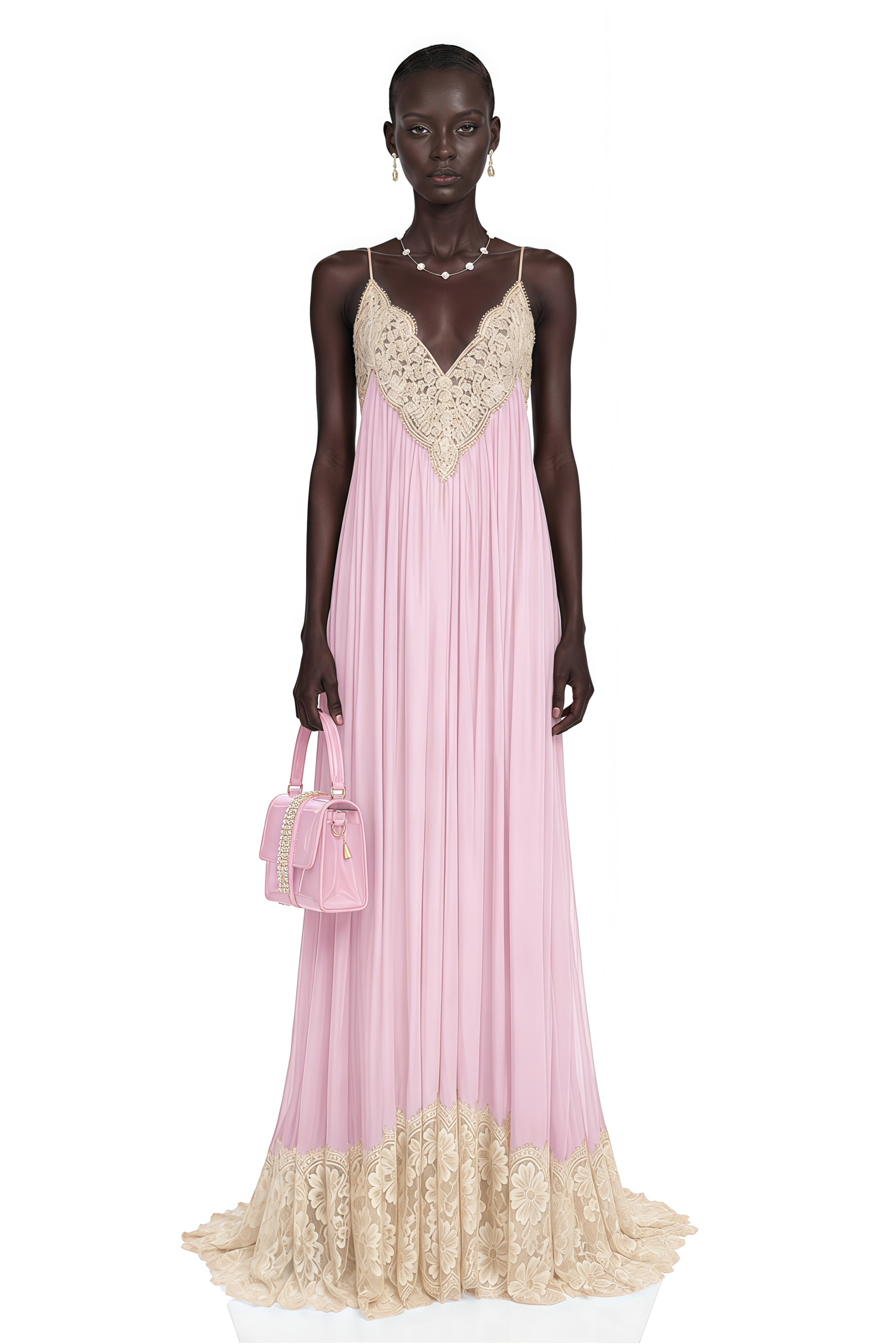 Esme Pink Ruffled Maxi Dress with Lace Trim