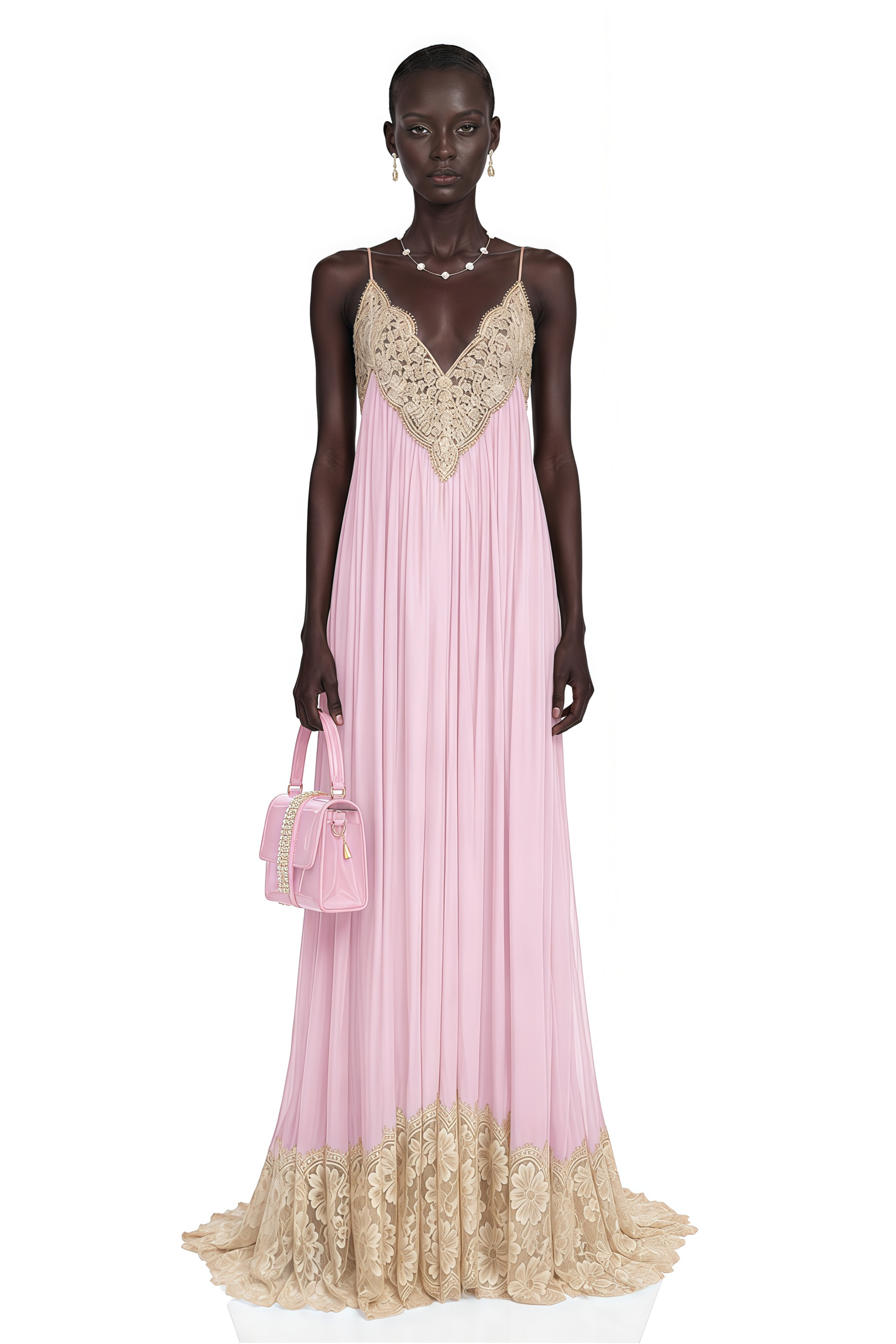 Esme Pink Ruffled Maxi Dress with Lace Trim
