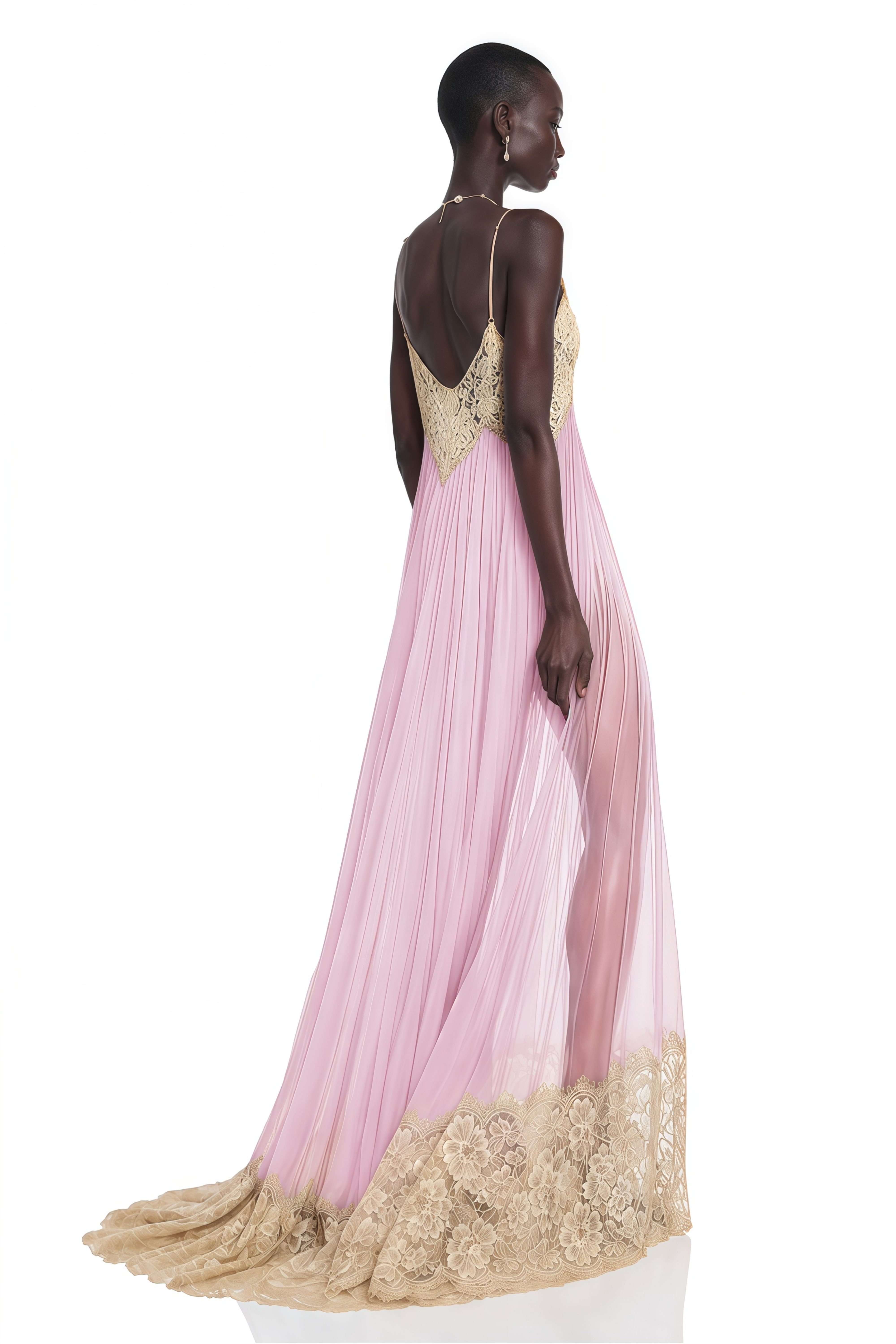 Esme Pink Ruffled Maxi Dress with Lace Trim