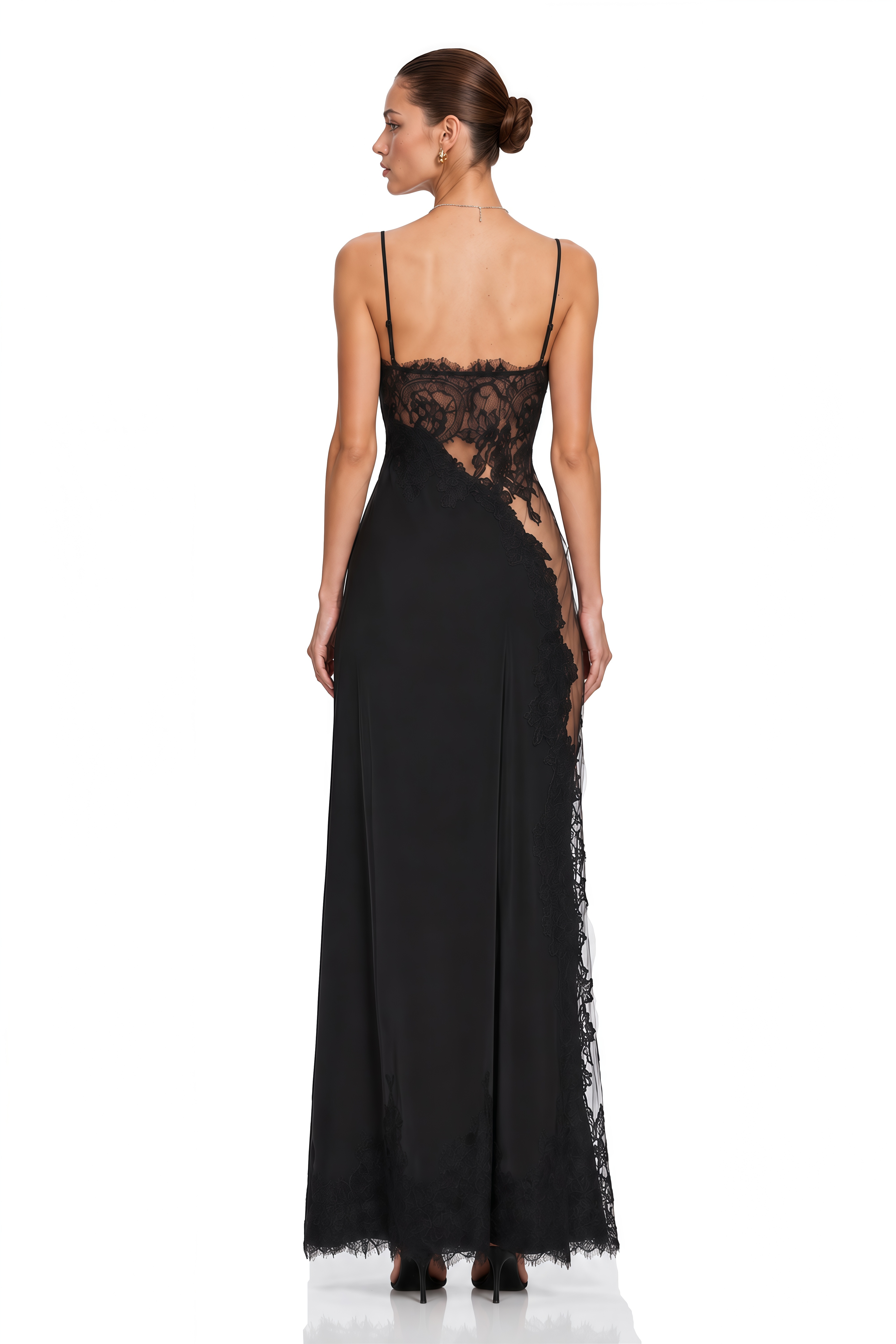 Estella Black Lace Panel Slip Maxi Dress