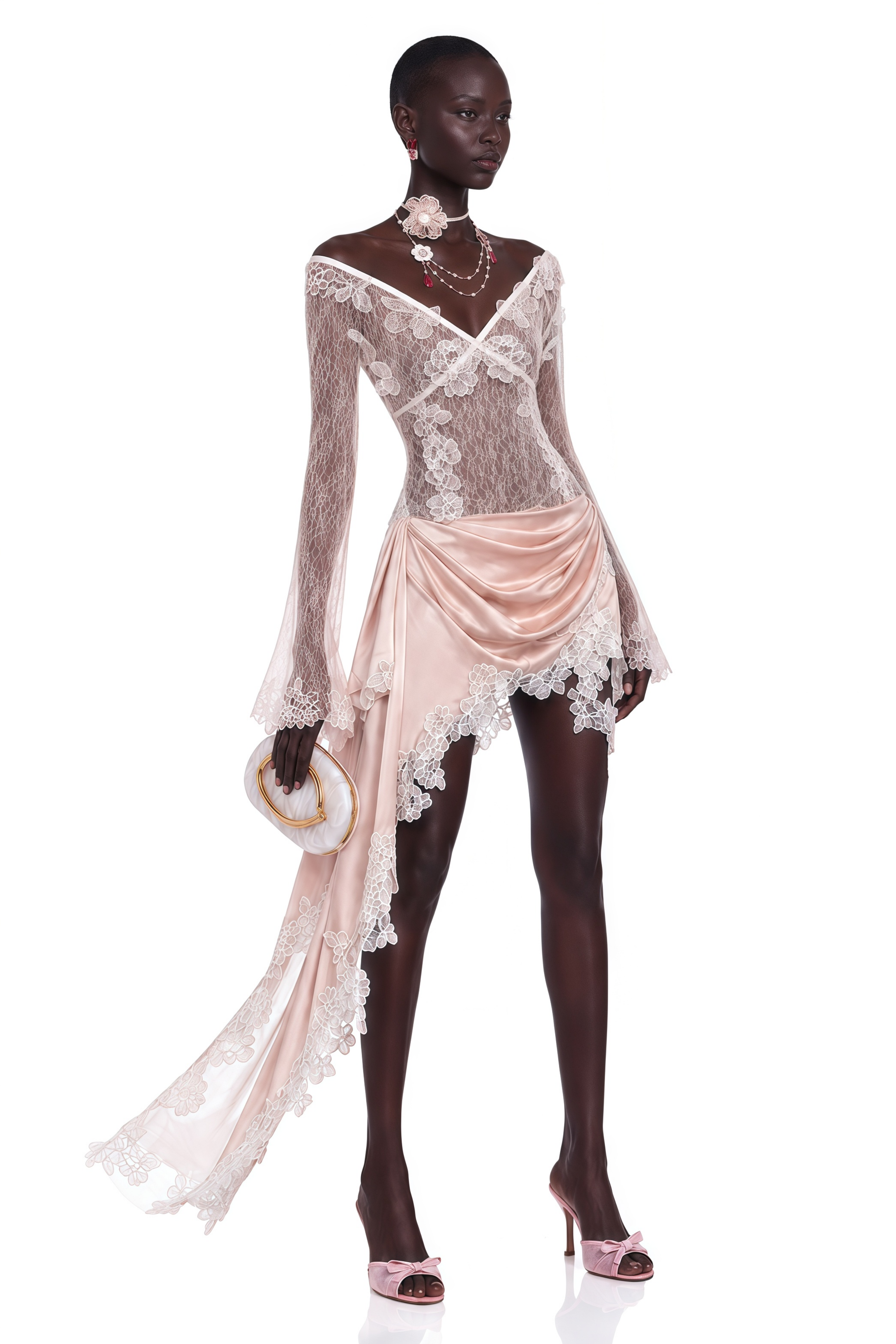 Estelle Pink Asymmetrical Lace Top & Skirt Set