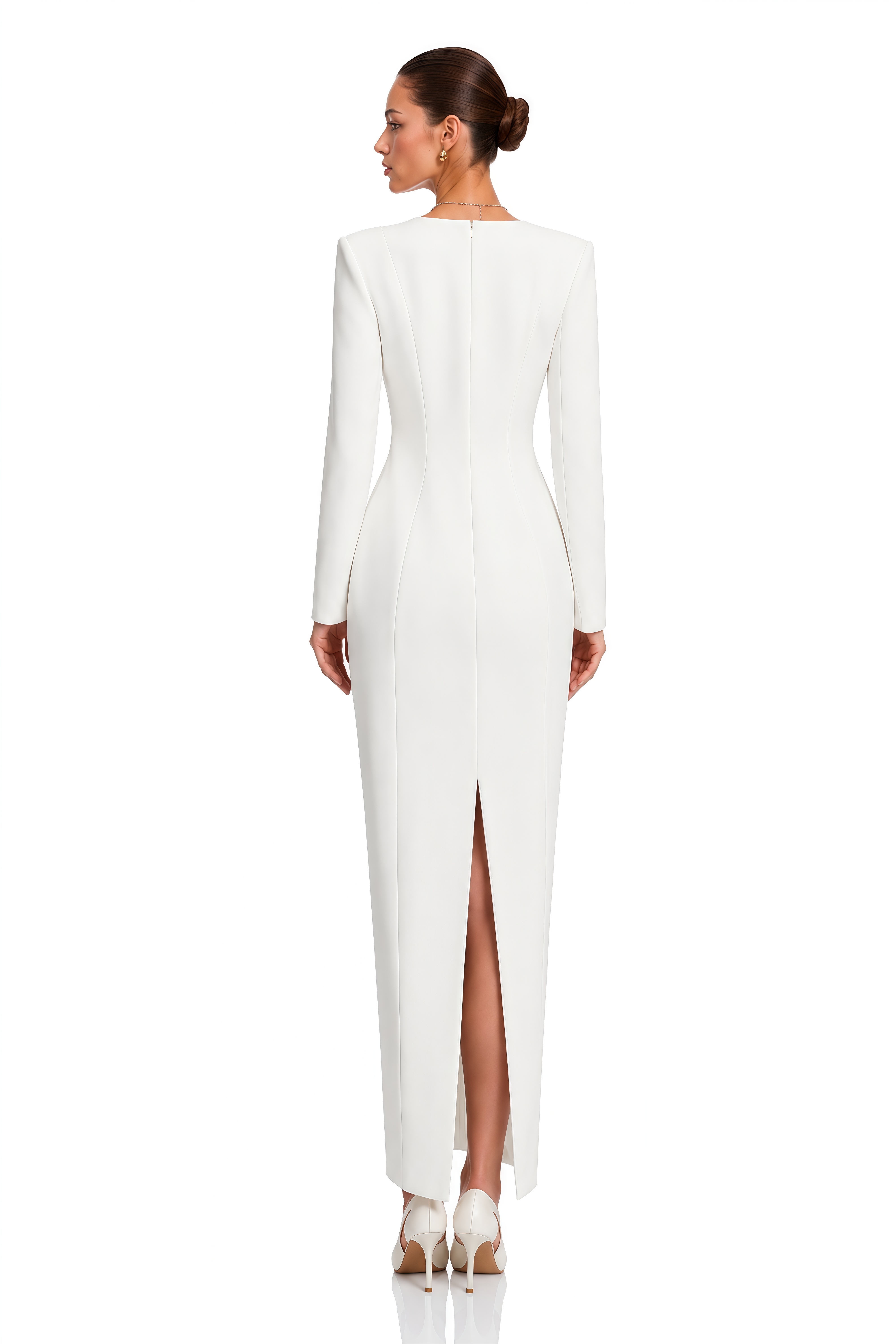 Esther White Structured Button Front Blazer Maxi Dress