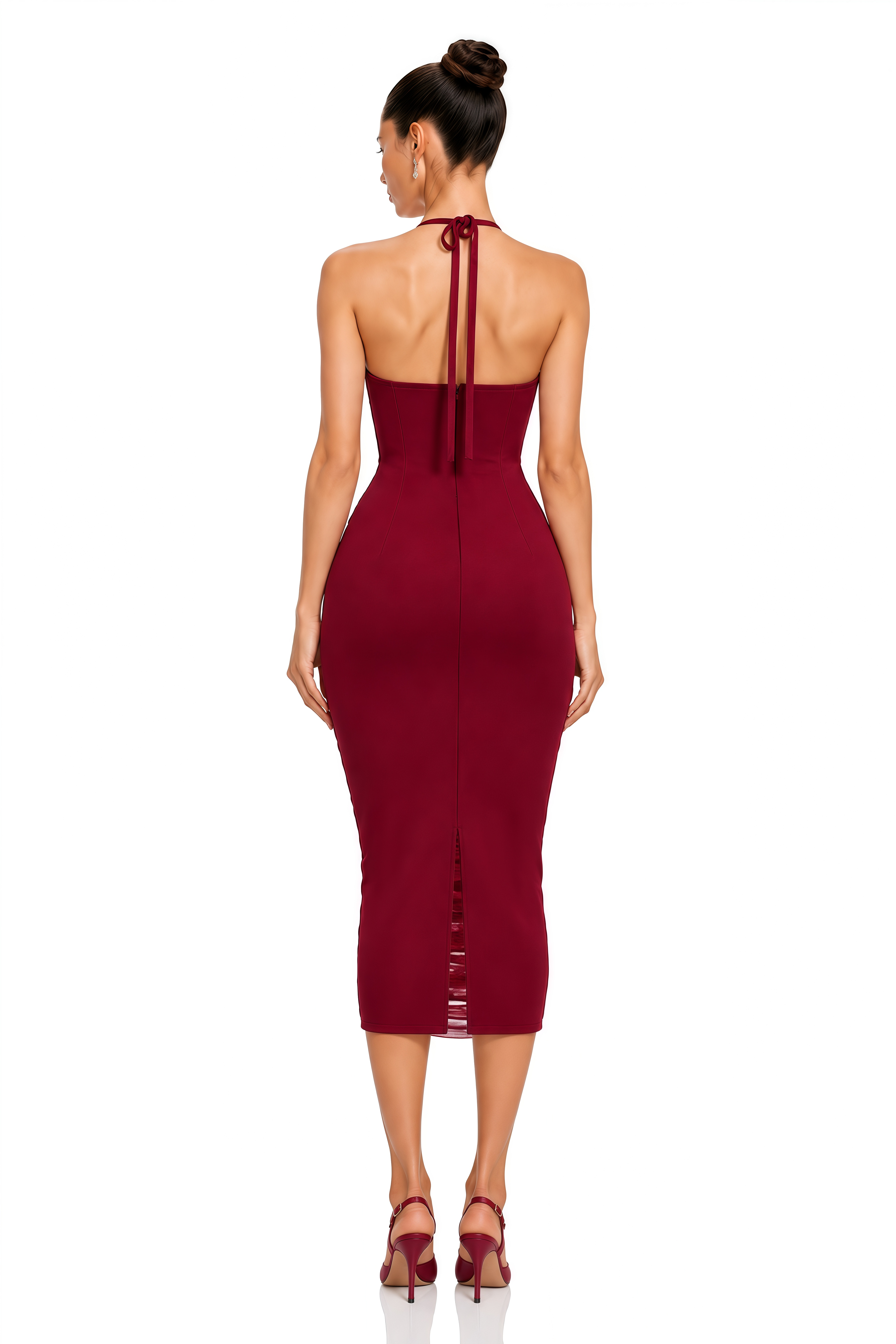 Etta Burgundy Cowl Neck Fringe Midi Dress