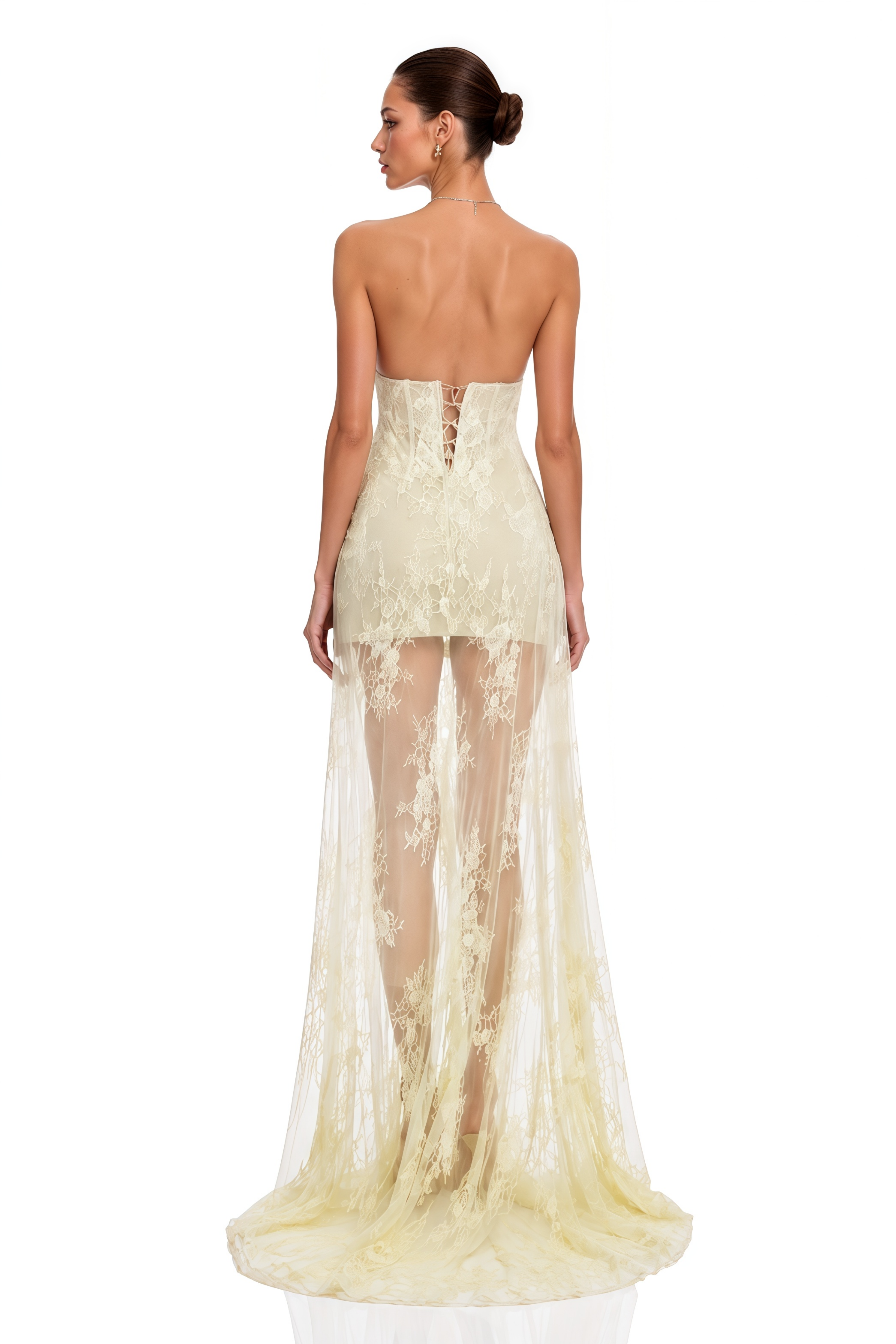 Eudeline Yellow Lace Halterneck Dreaped Maxi Dress