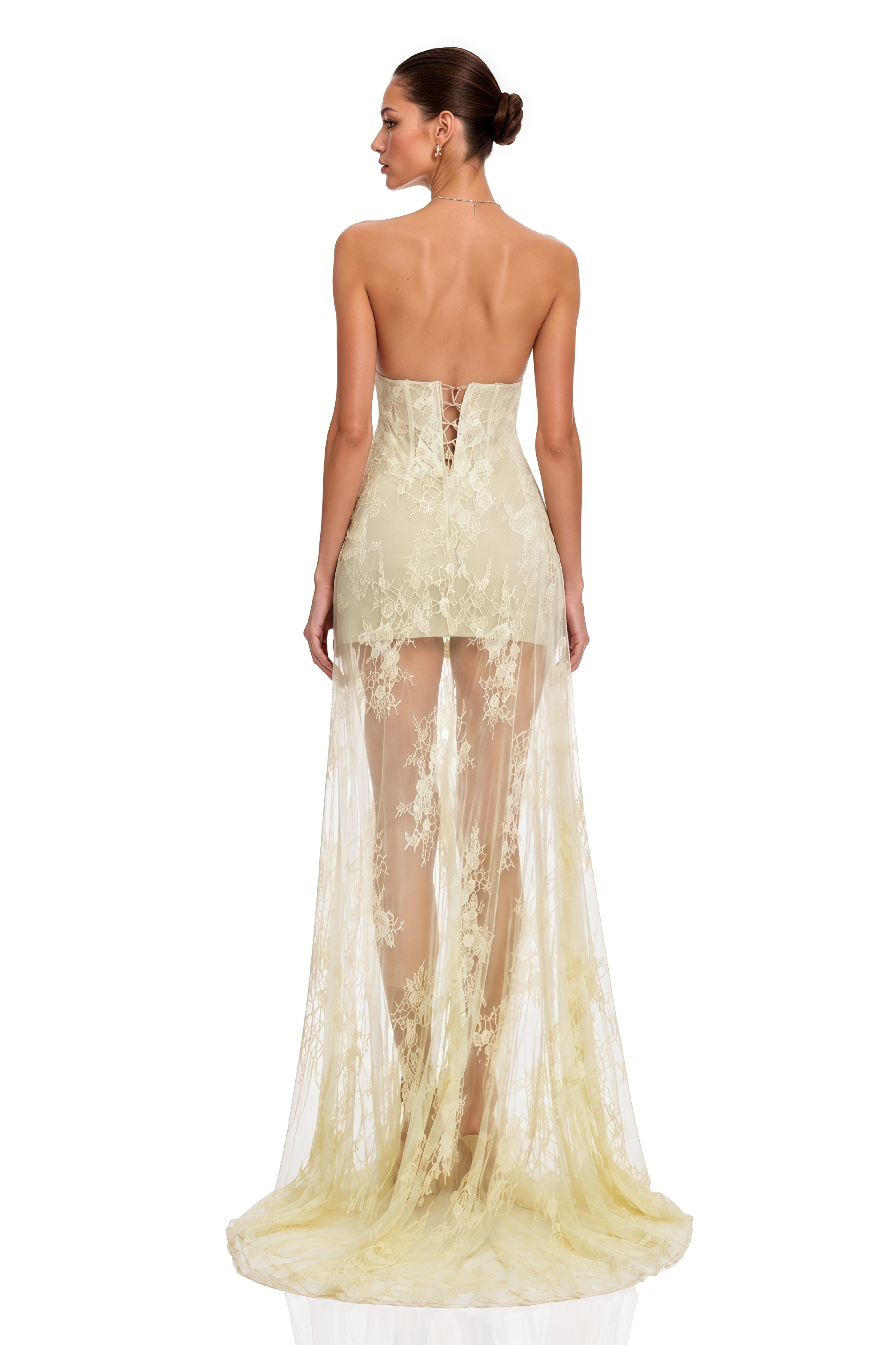 Eudeline Yellow Lace Halterneck Dreaped Maxi Dress