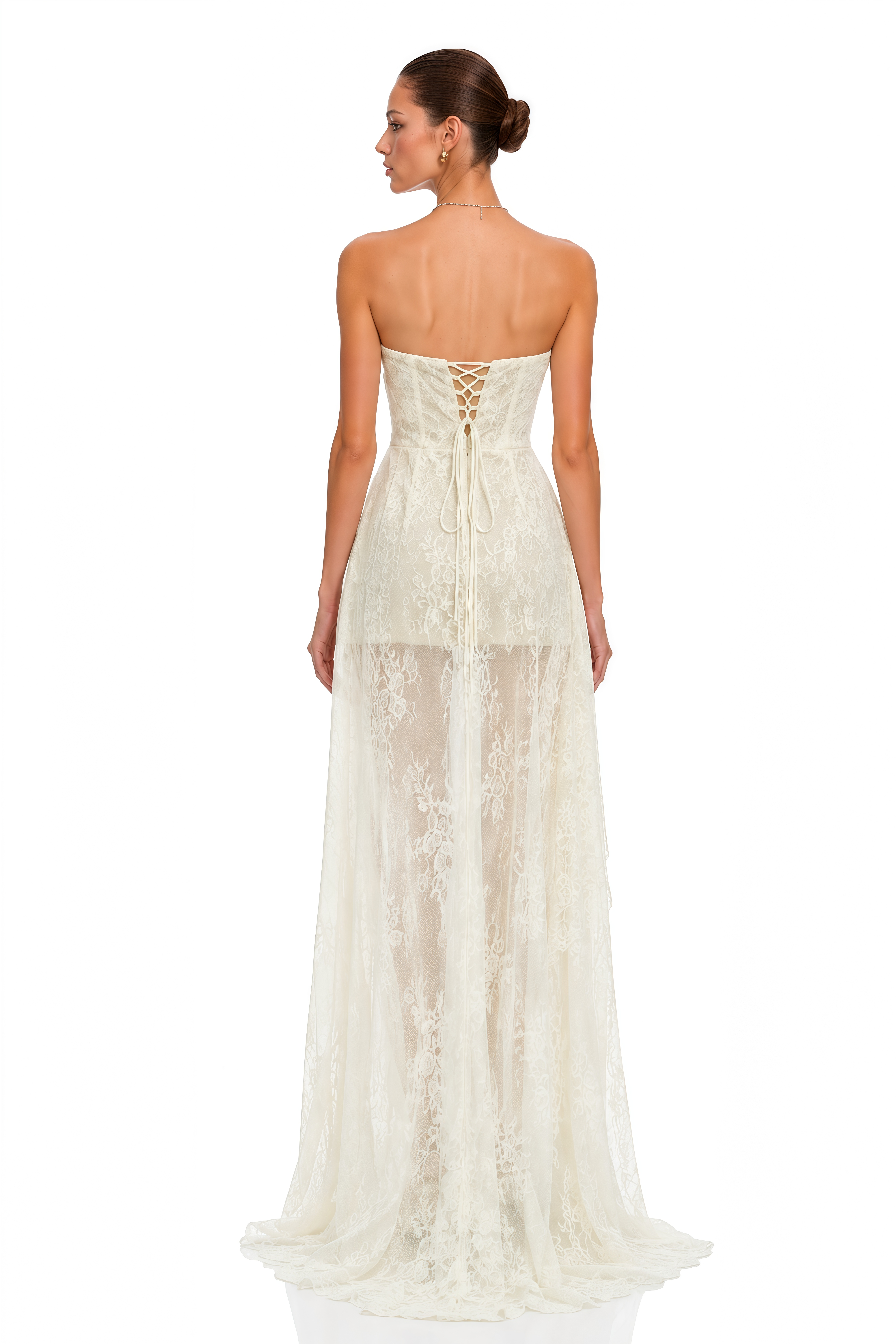 Eudeline Yellow Lace Halterneck Dreaped Maxi Dress