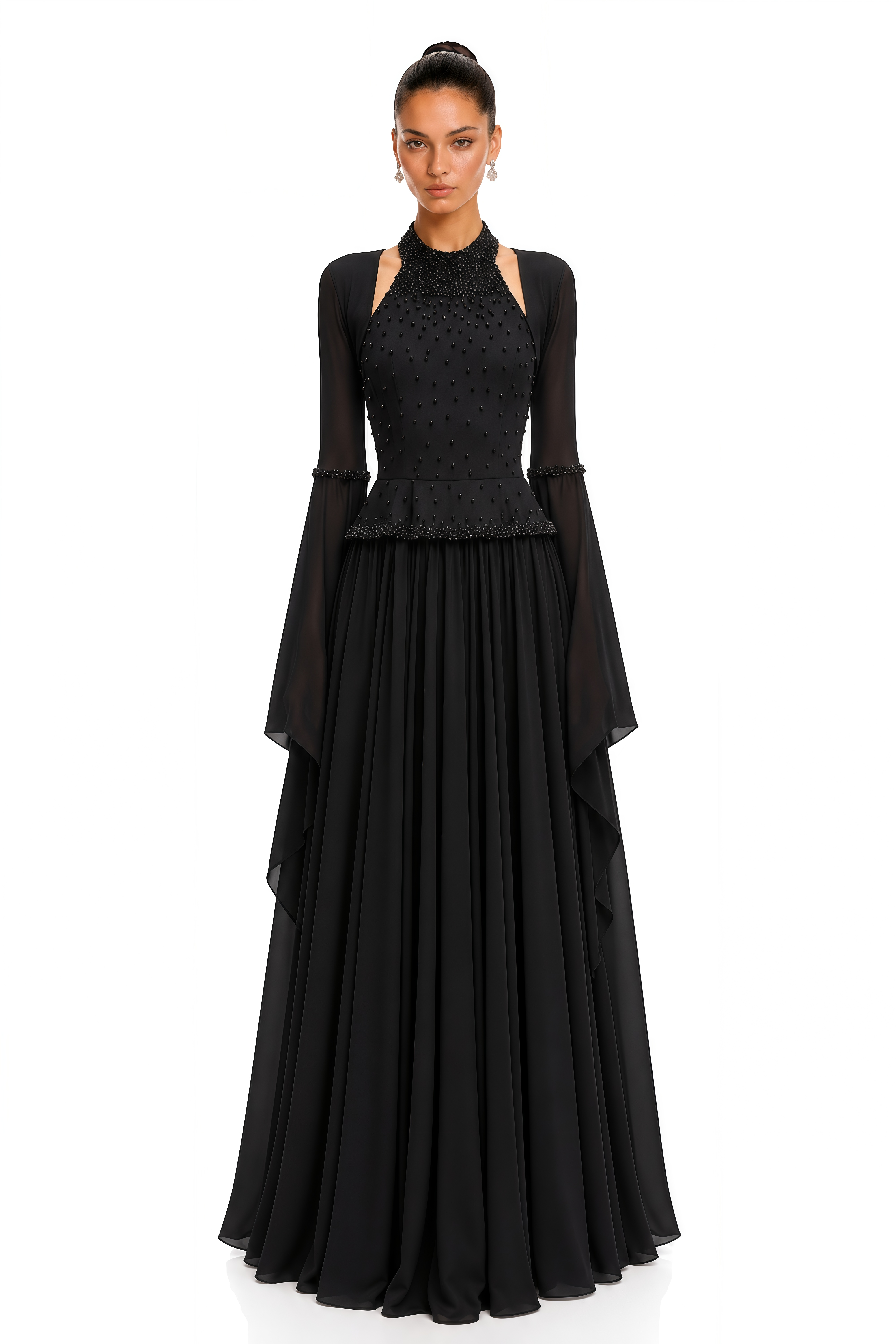 Eudora Black Embellished Halterneck Maxi Dress & Shawl Set