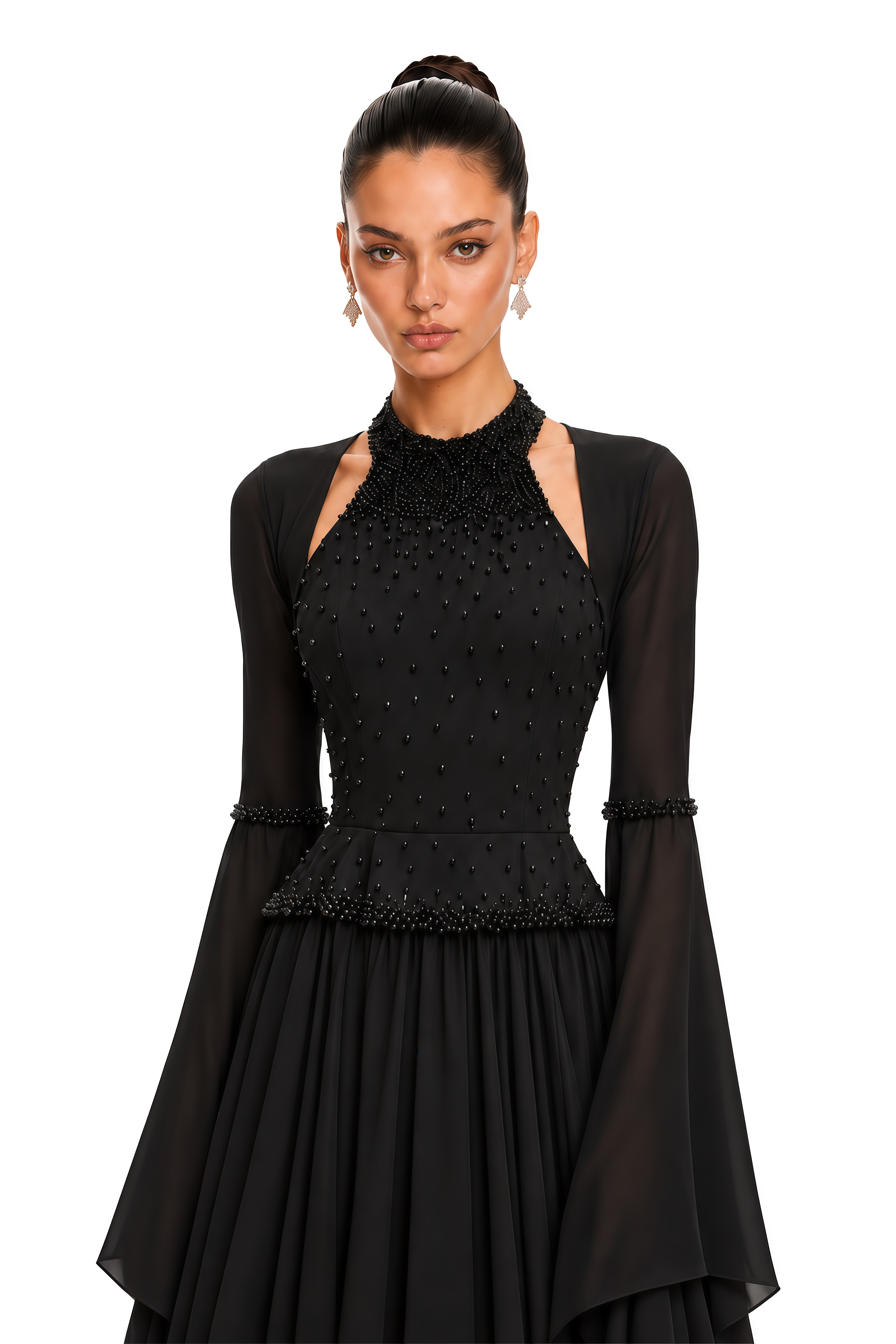 Eudora Black Embellished Halterneck Maxi Dress & Shawl Set