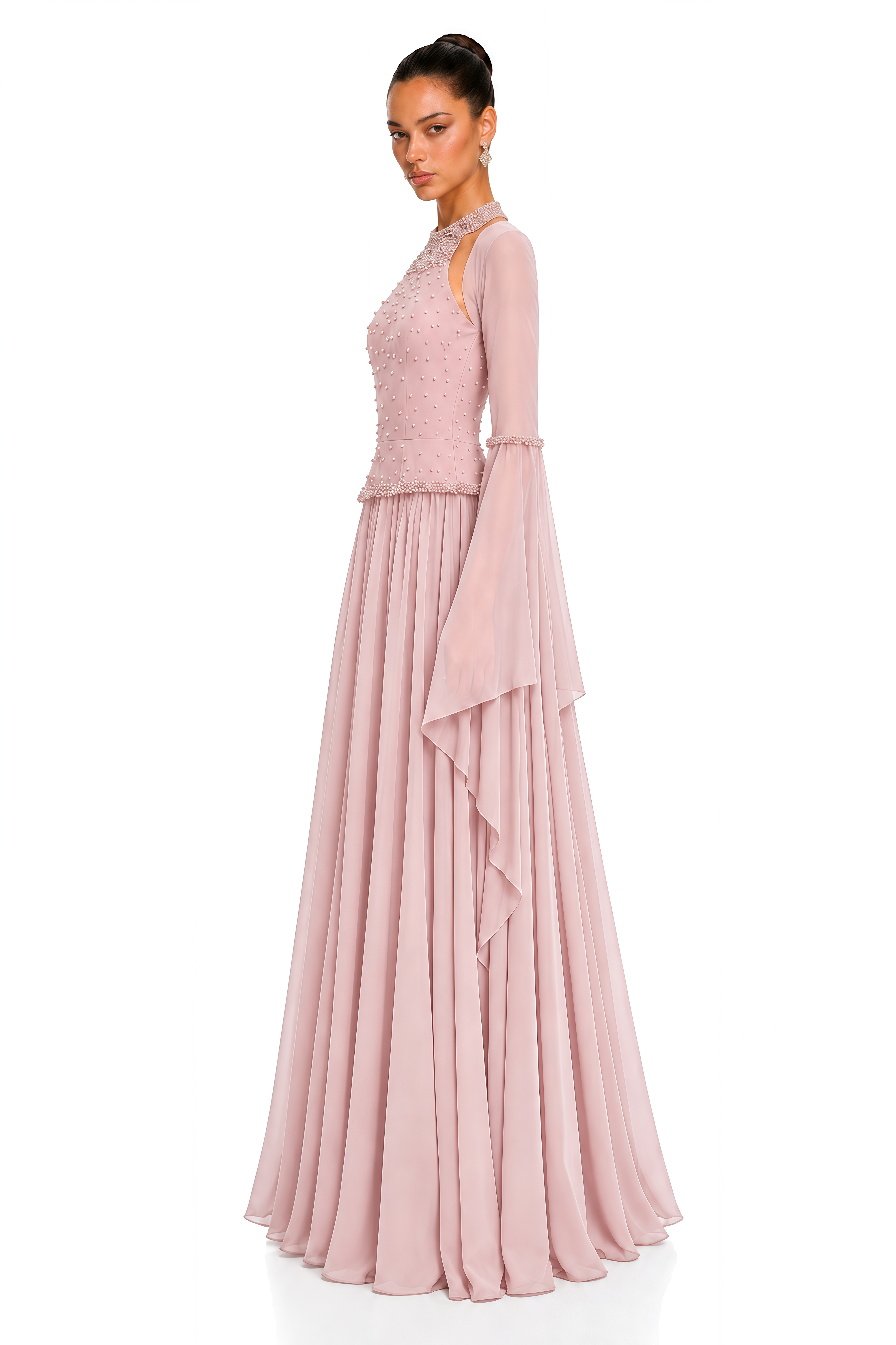 Eudora Pink Embellished Halterneck Maxi Dress & Shawl Set