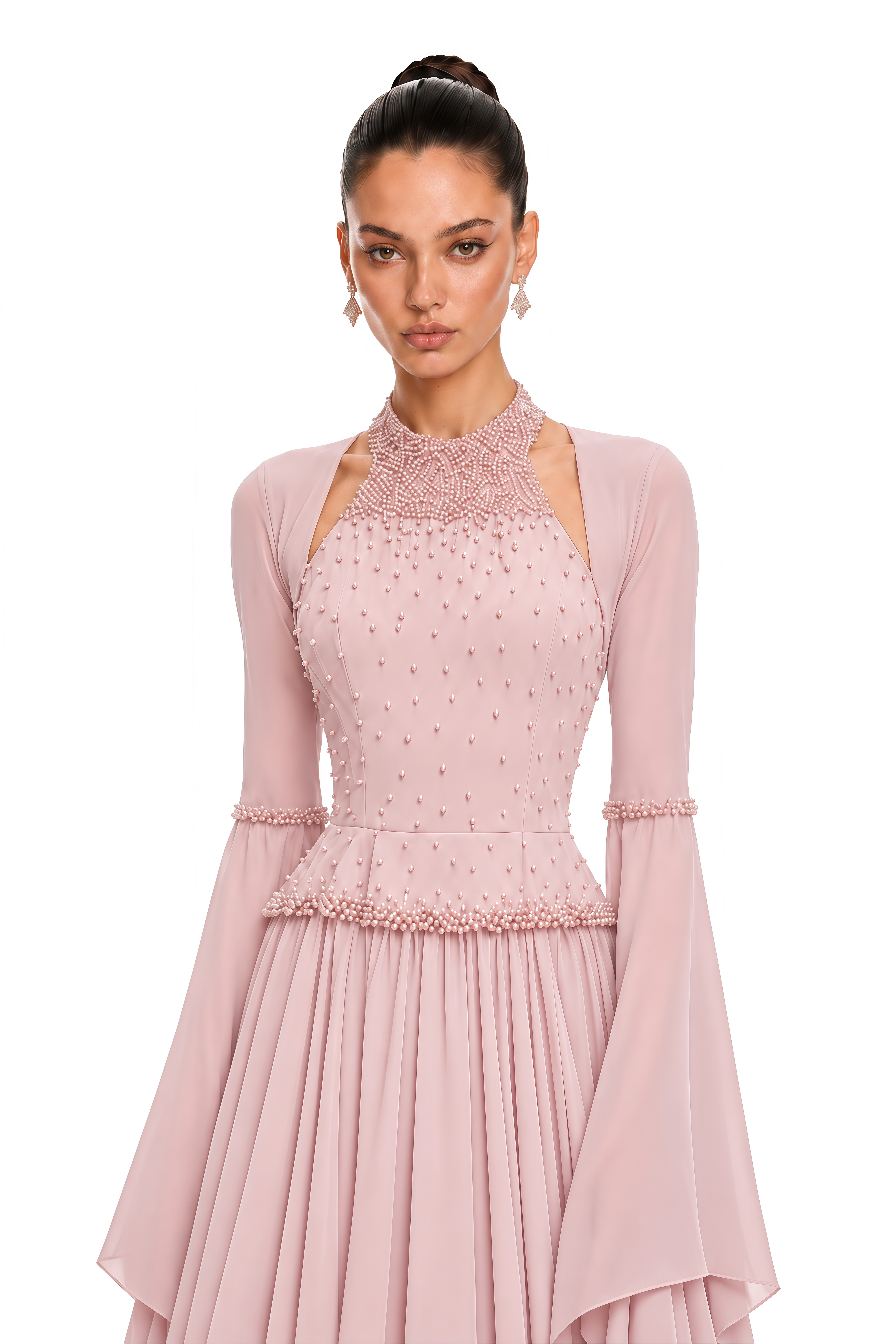 Eudora Pink Embellished Halterneck Maxi Dress & Shawl Set