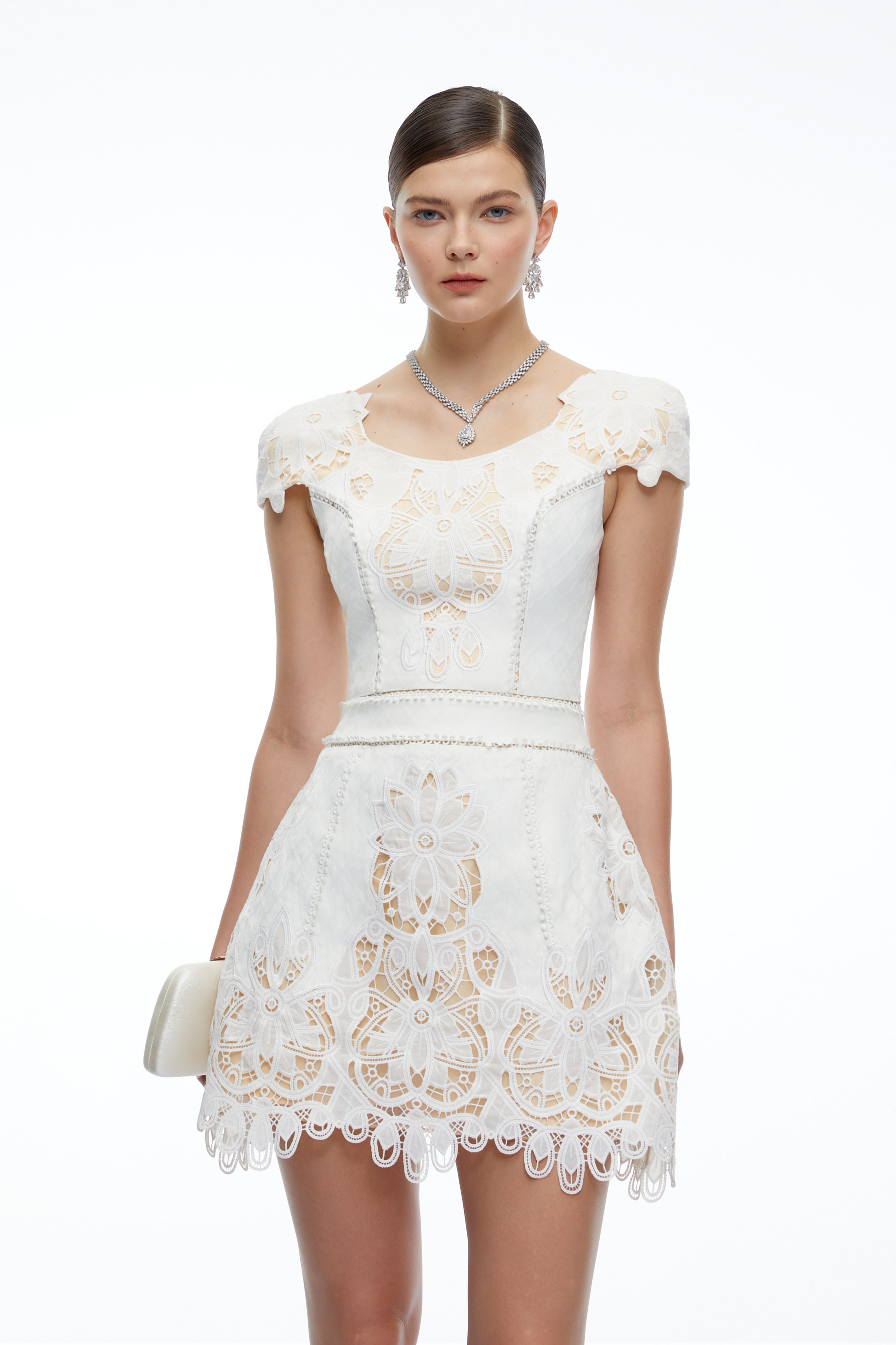 Eudora White Eyelet Lace Cap Sleeve Mini Dress
