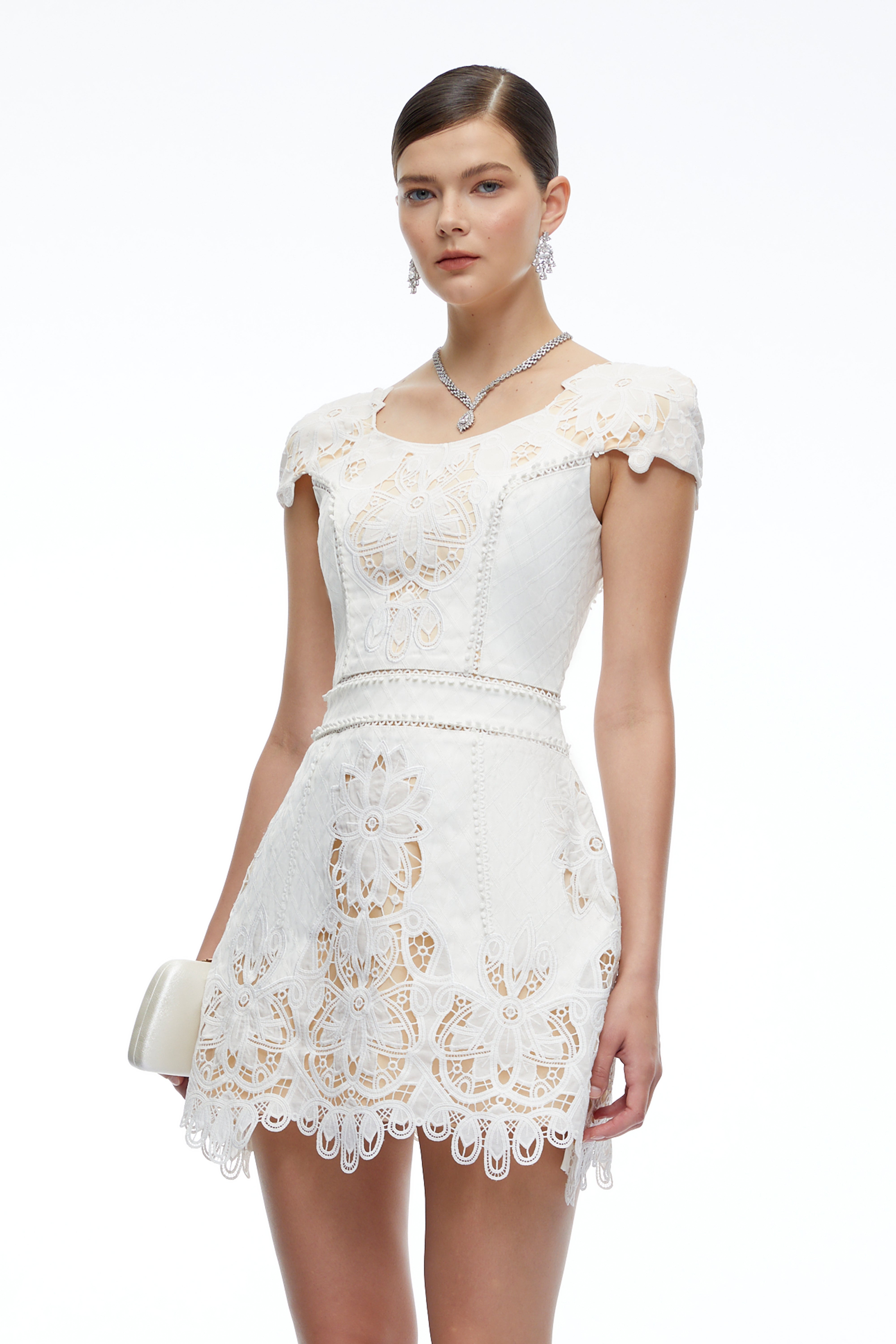 Eudora White Eyelet Lace Cap Sleeve Mini Dress