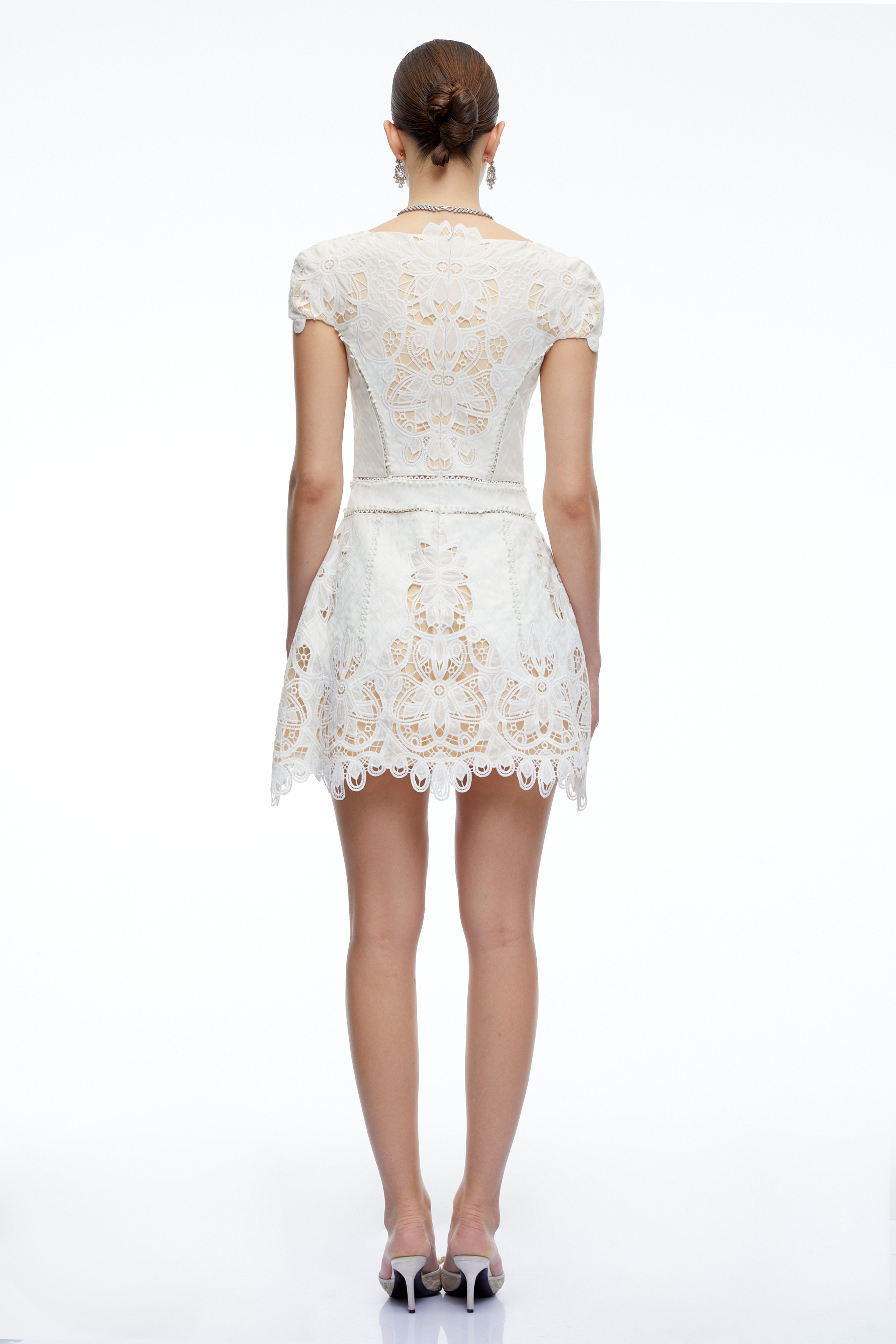 Eudora White Eyelet Lace Cap Sleeve Mini Dress