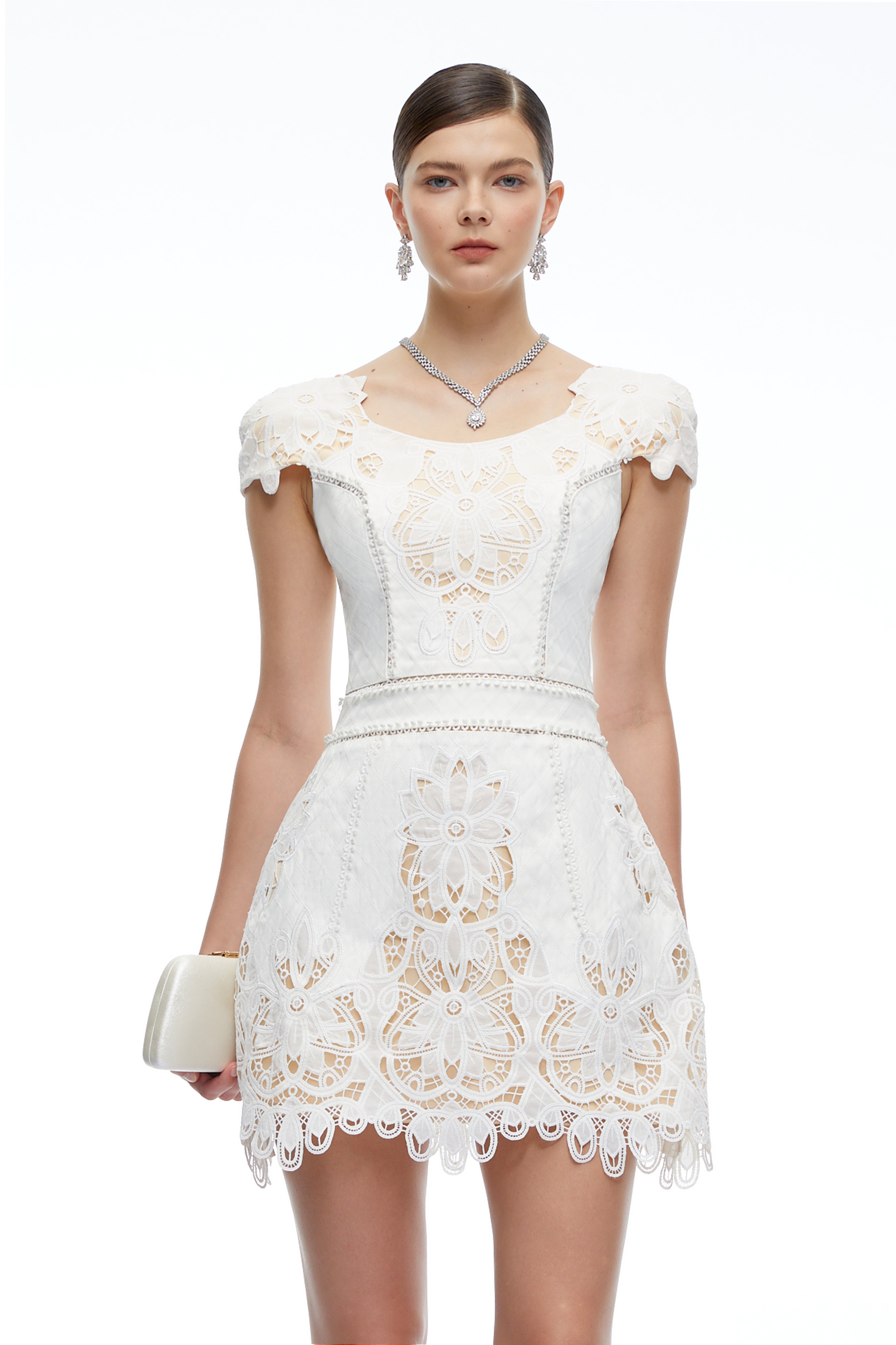 Eudora White Eyelet Lace Cap Sleeve Mini Dress