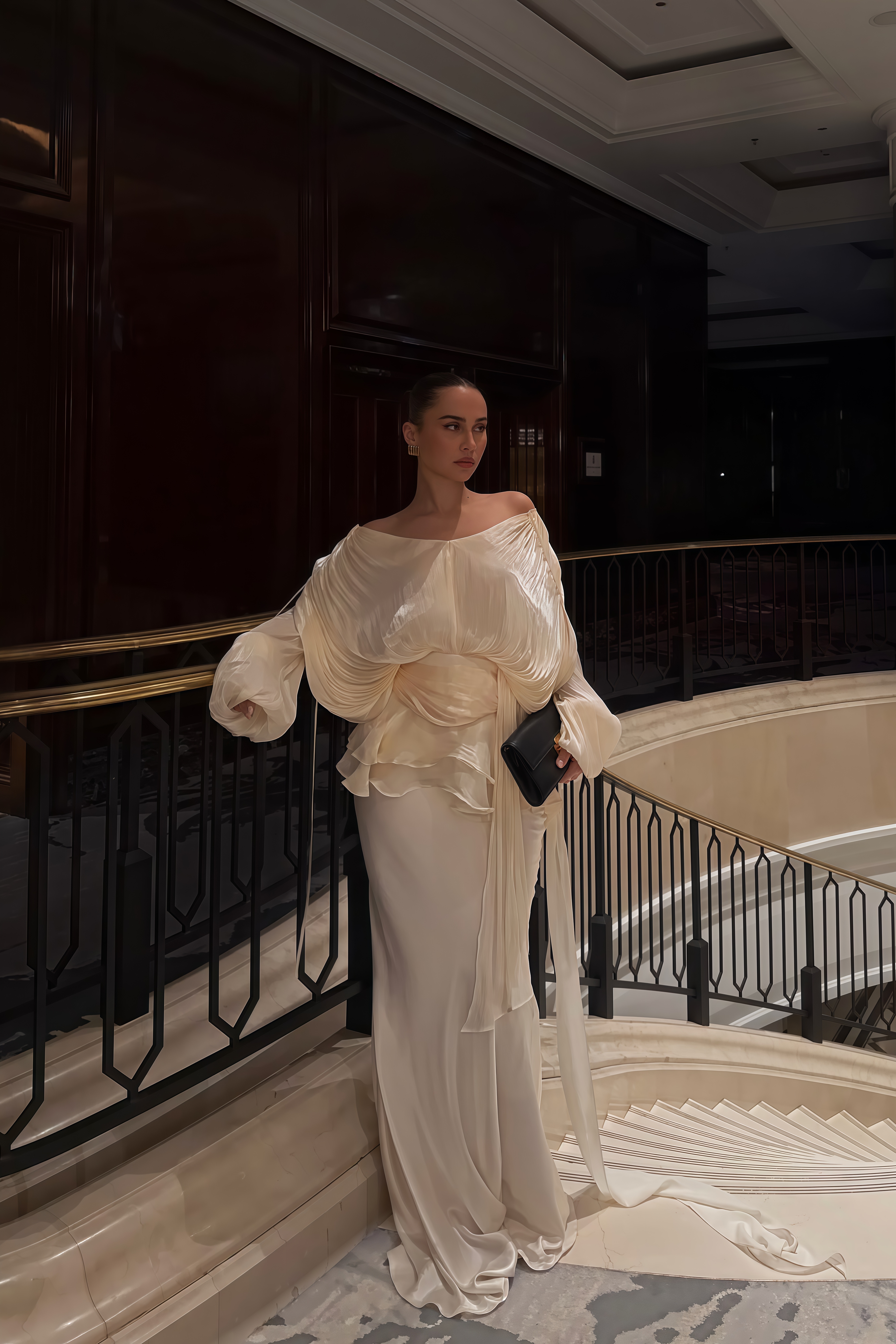 Eugénie Neutral Fully Pleated Ruffled Mini Dress