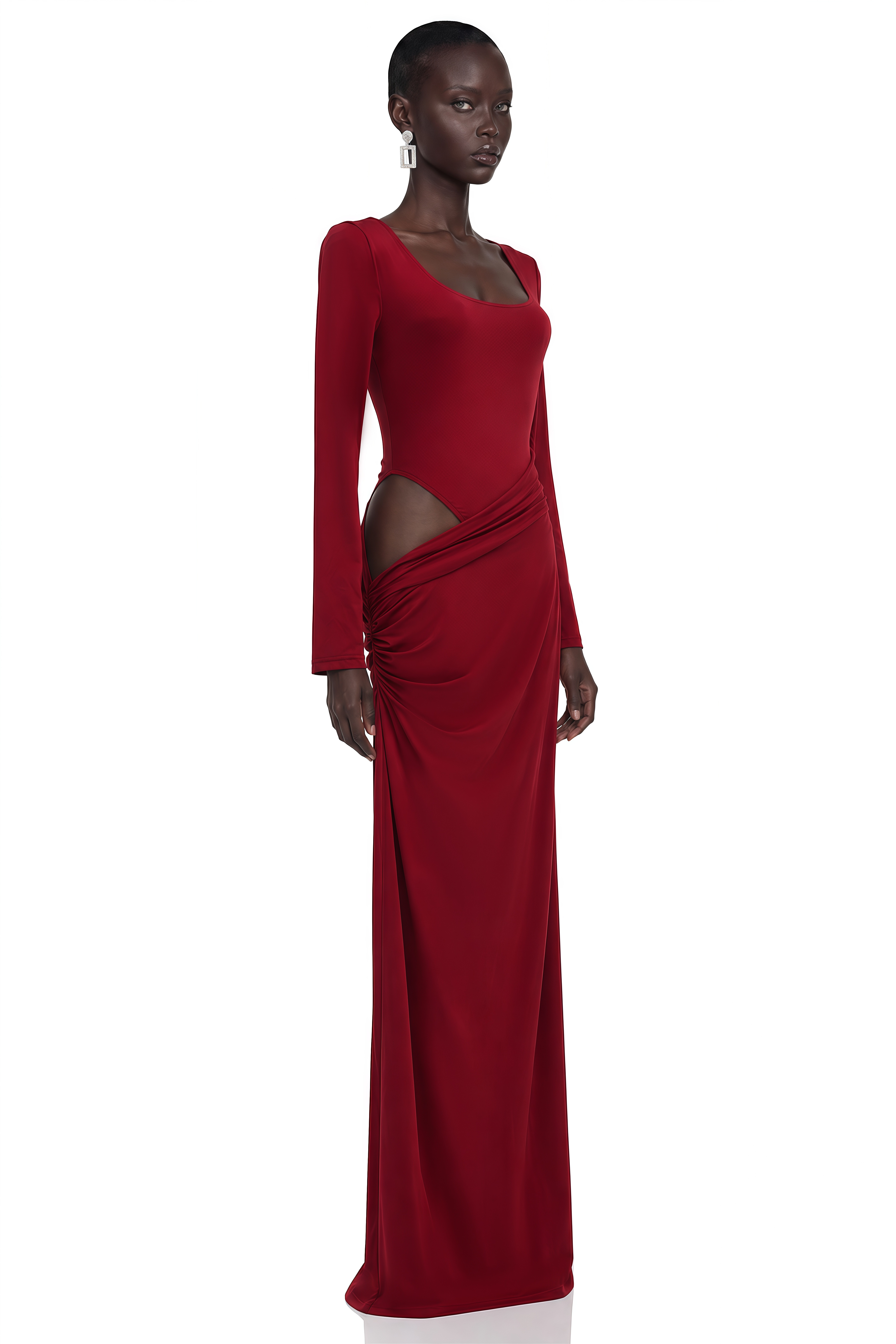 Eulalia Burgundy Long Sleeve Cut-Out Maxi Dress