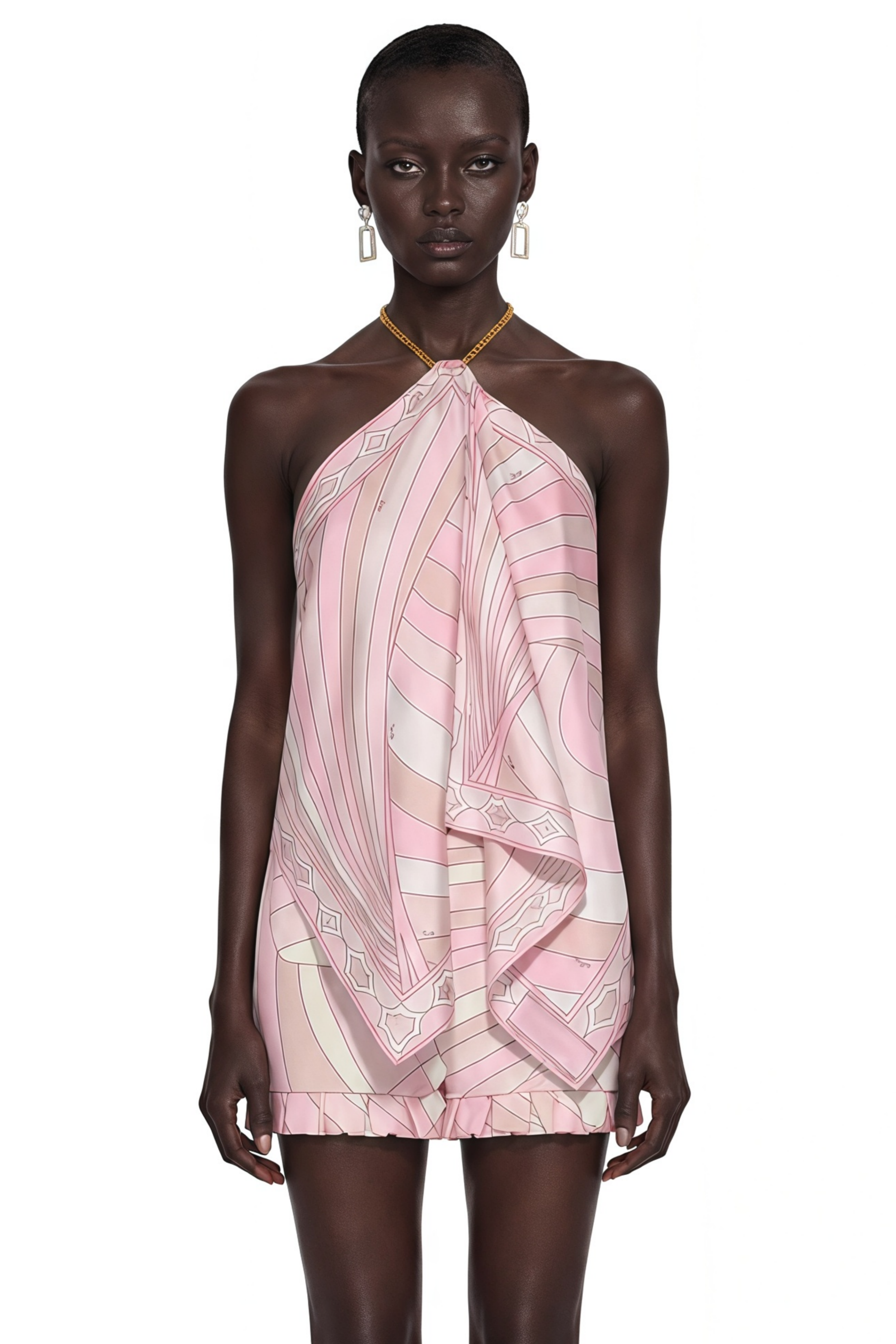 Eulalie Pink Abstract Print Halterneck Draped Top