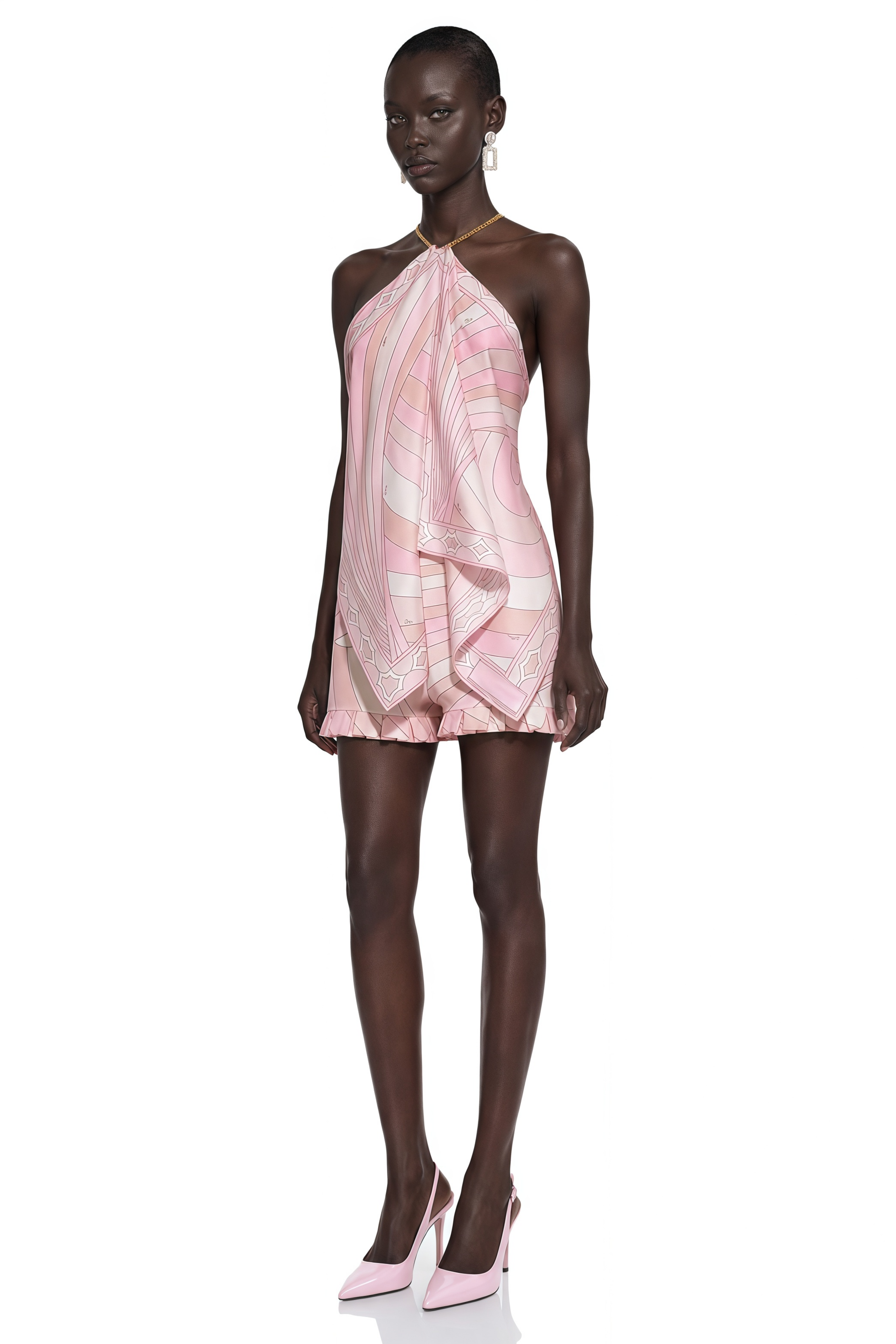 Eulalie Pink Abstract Print Halterneck Draped Top