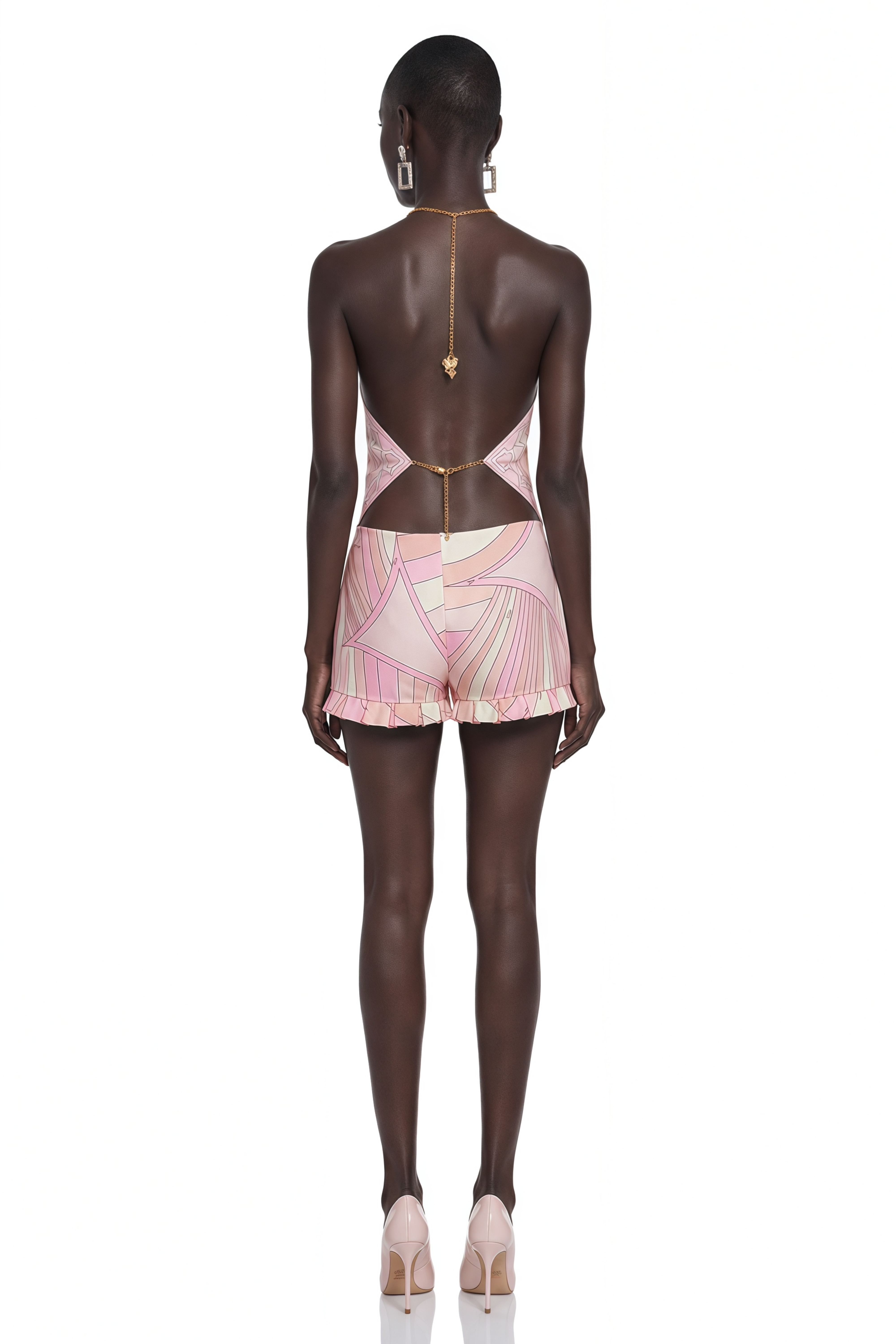Eulalie Pink Abstract Print Halterneck Draped Top