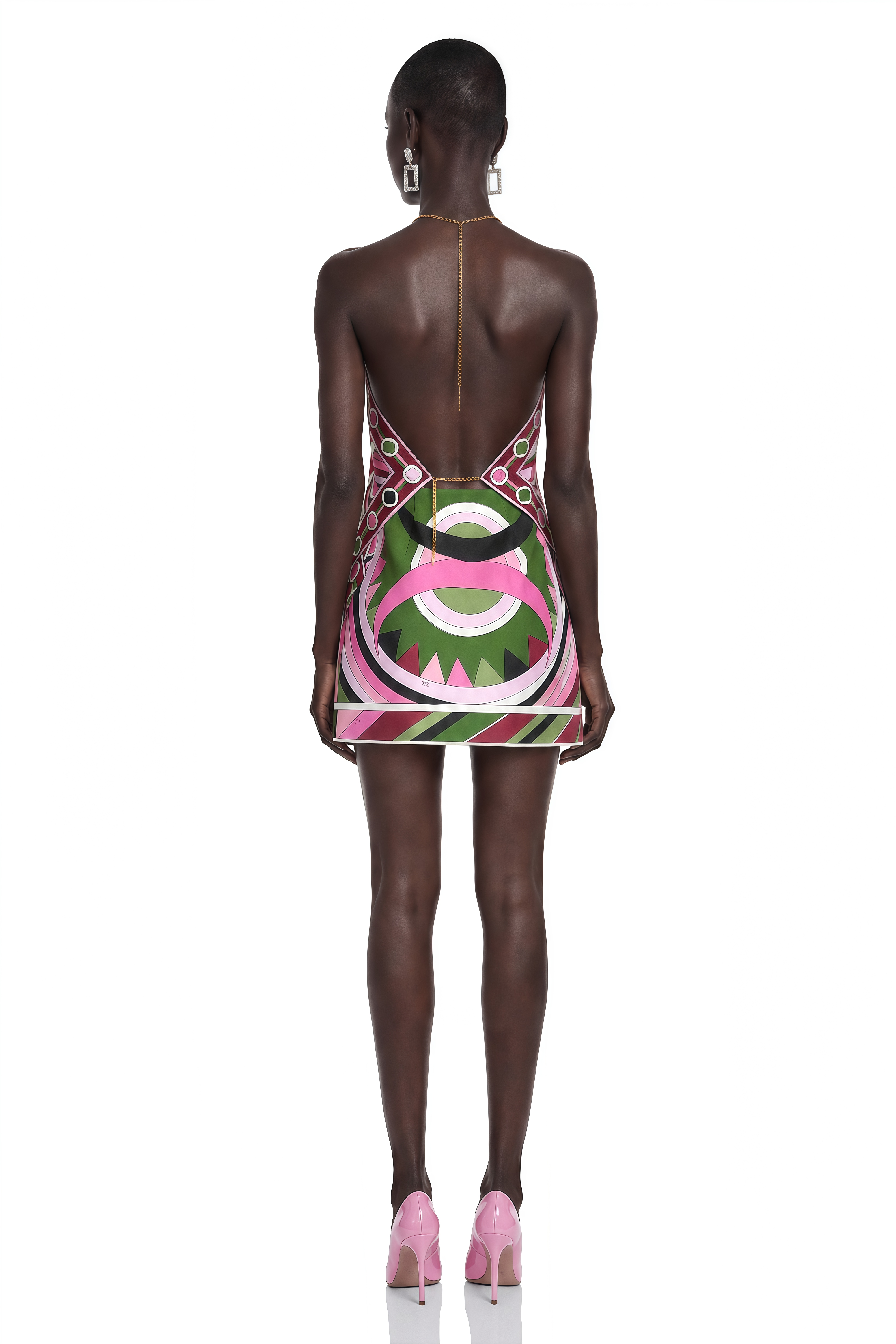 Eulalie Purple Abstract Print Halterneck Draped Top