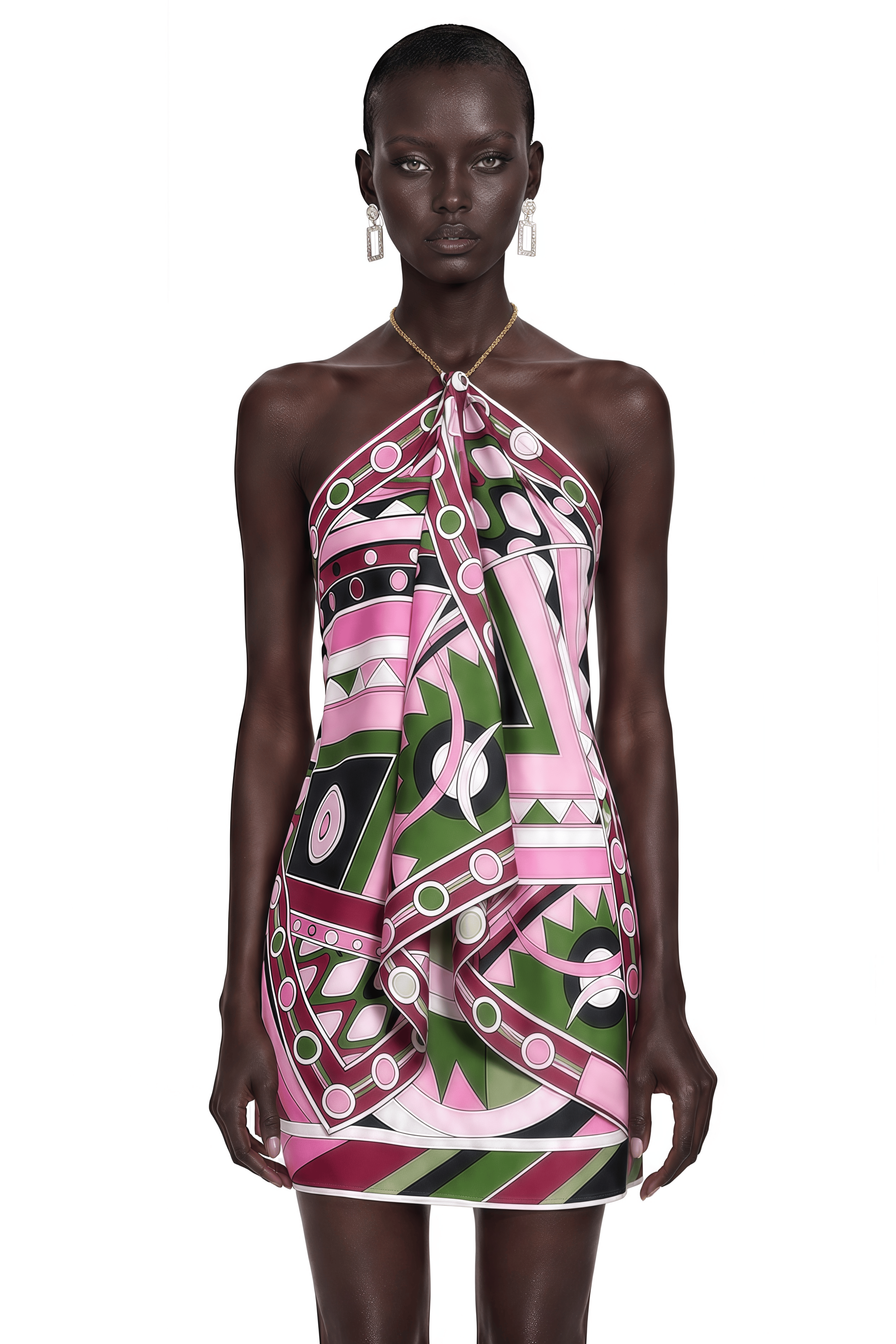 Eulalie Purple Abstract Print Halterneck Draped Top