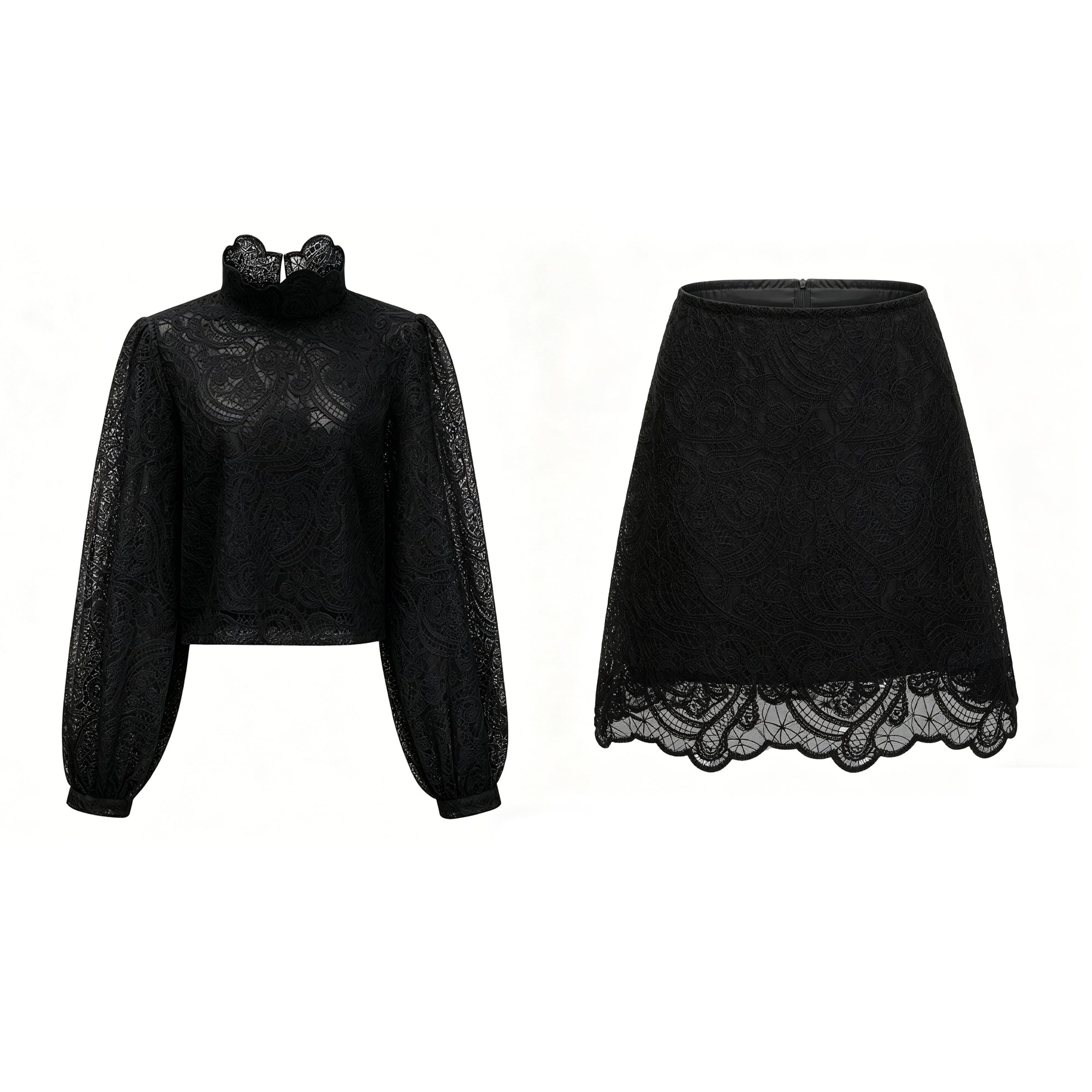 Black Lace Blouse & Skirt Set