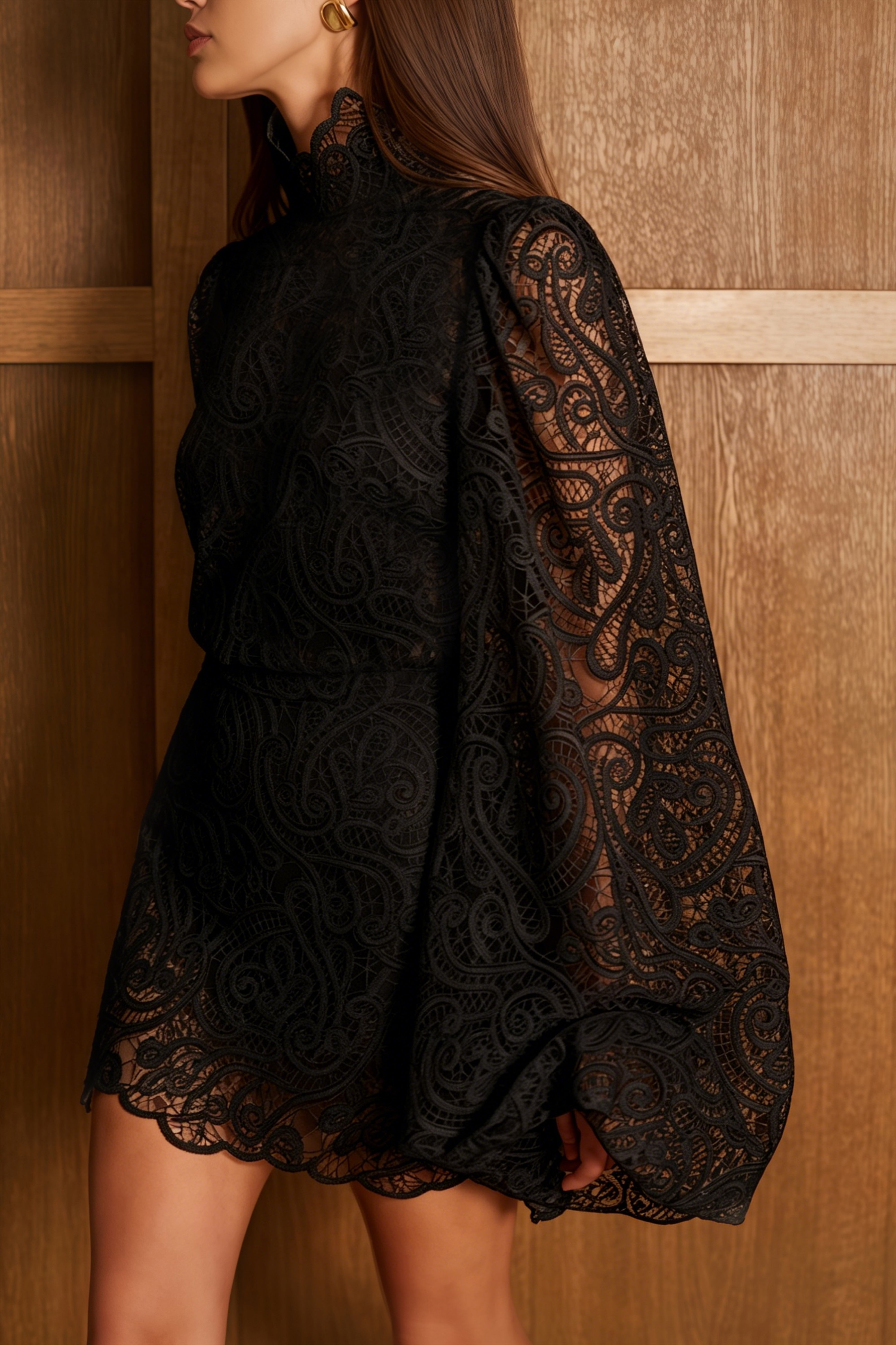 Black Lace Blouse & Skirt Set
