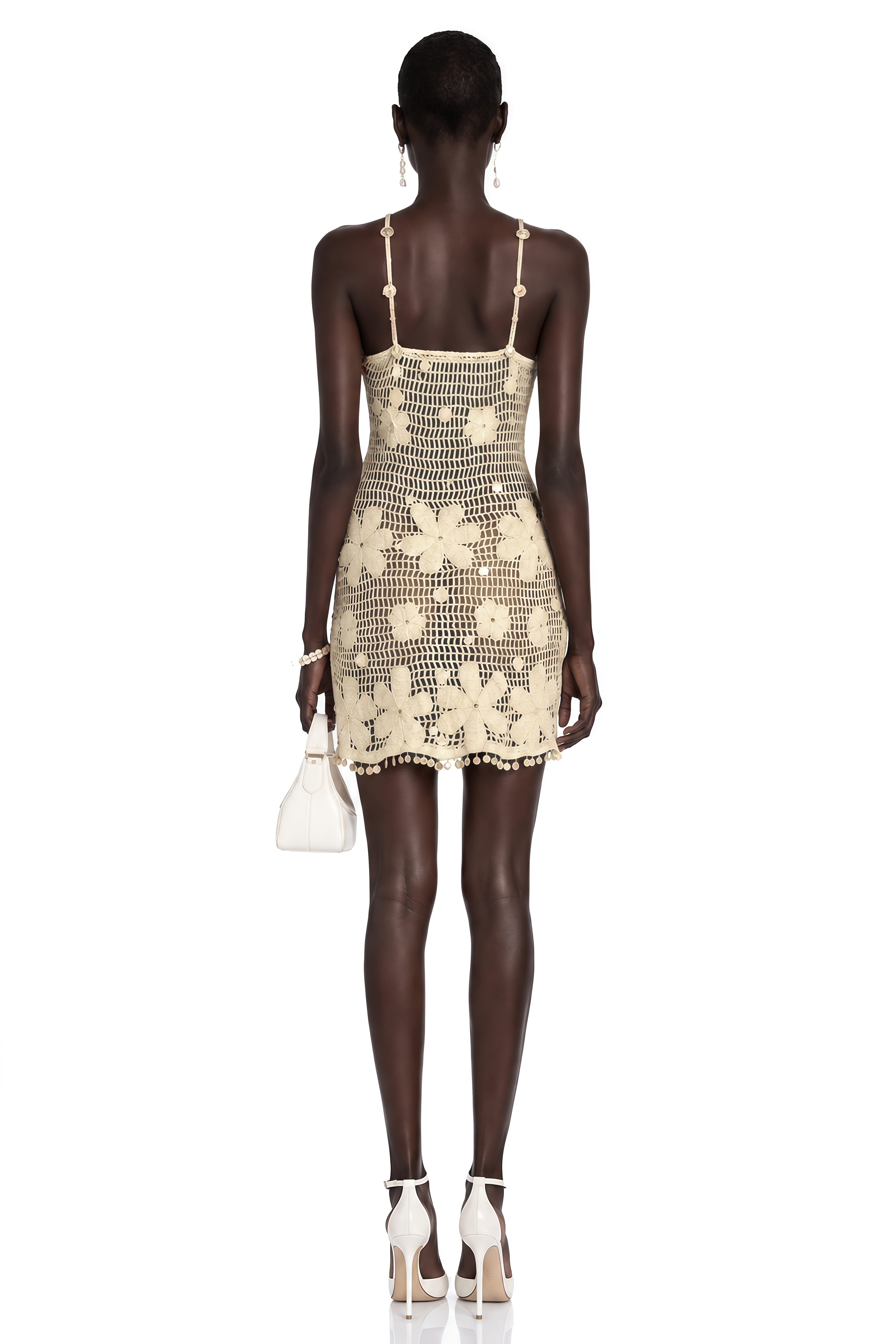 Euphrasie Neutral Crochet Mini Dress