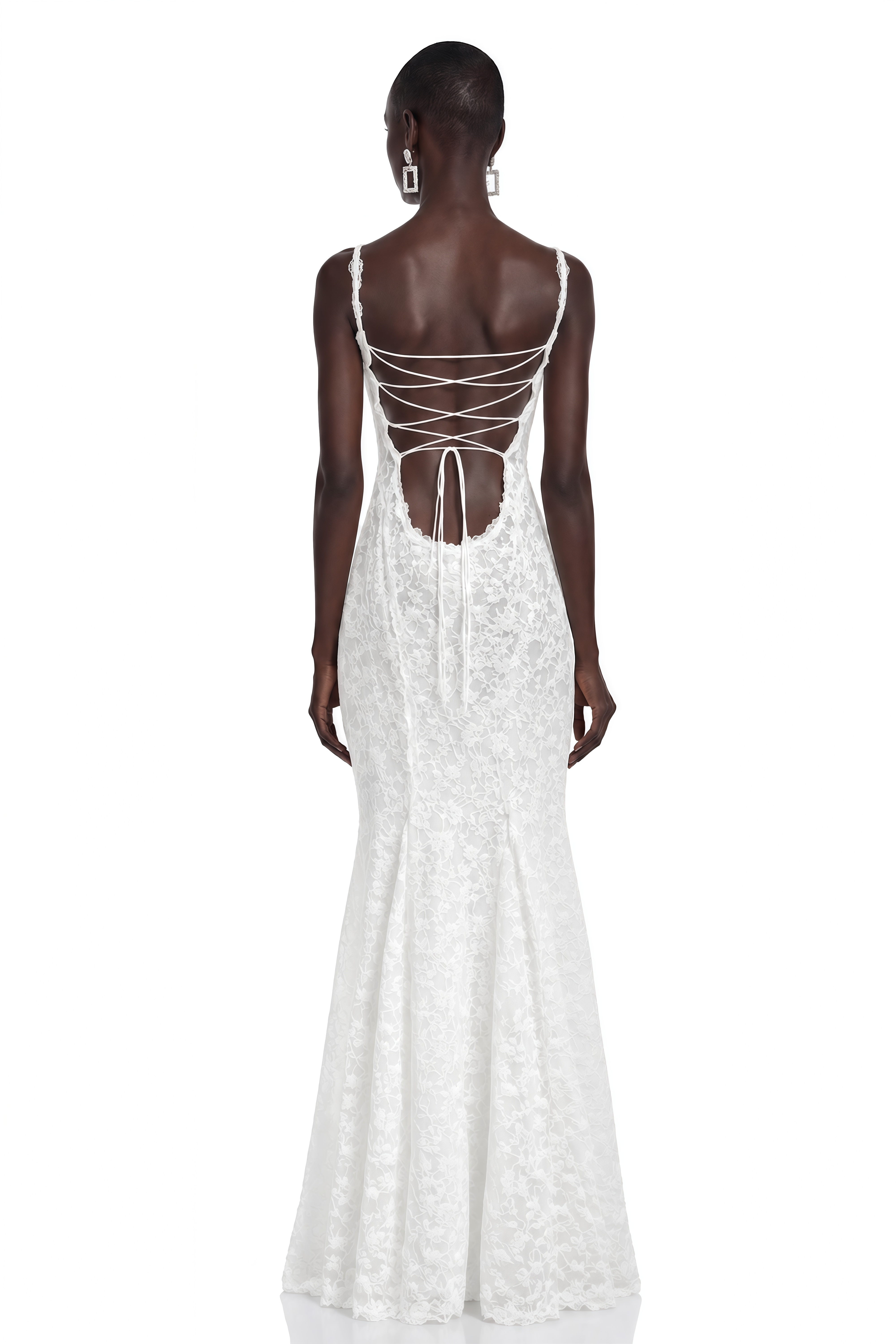 Evadora White Lace Spaghetti Straps Maxi Dress