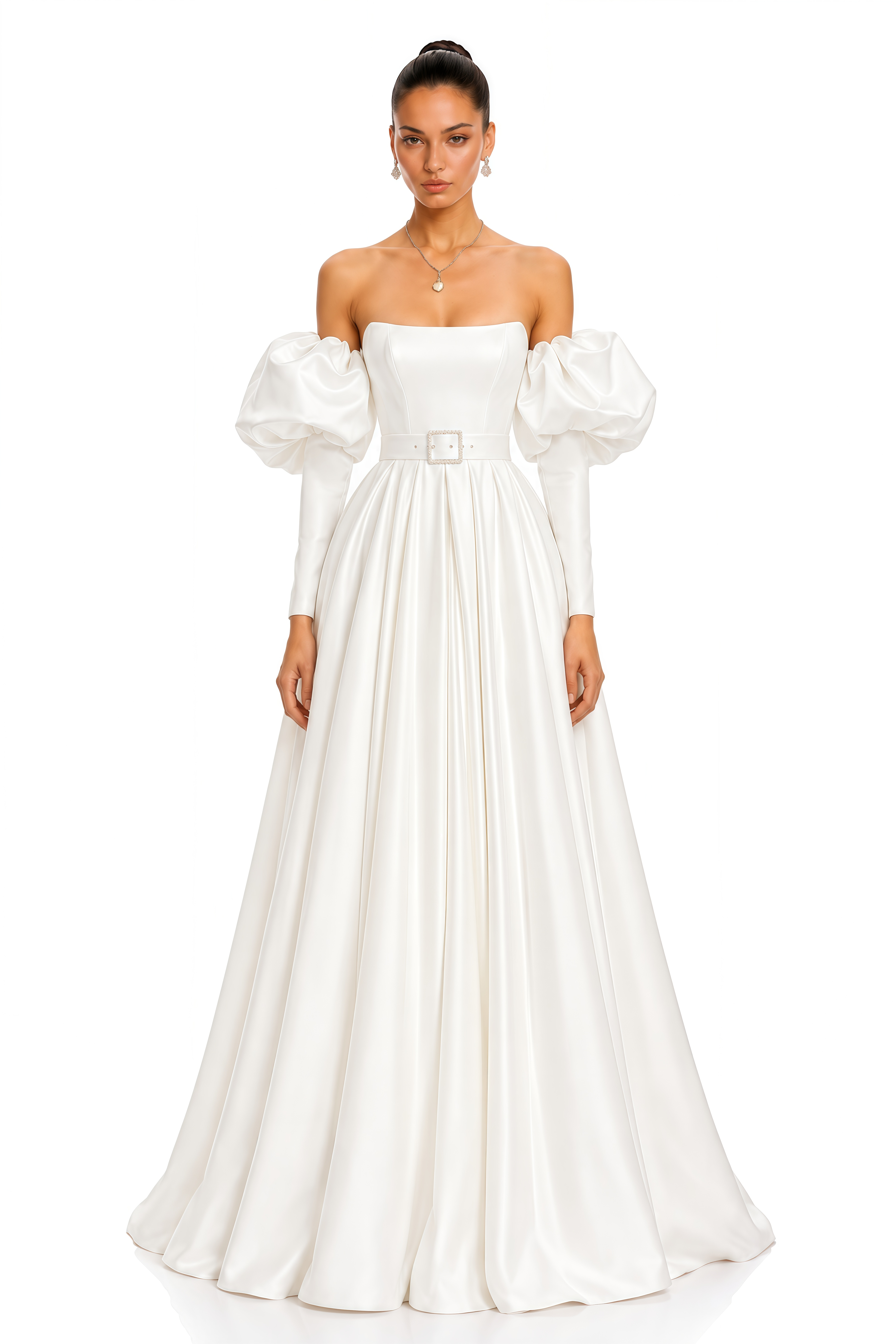 Evangeline White Off-Shoulder Puff Sleeve Maxi Dress