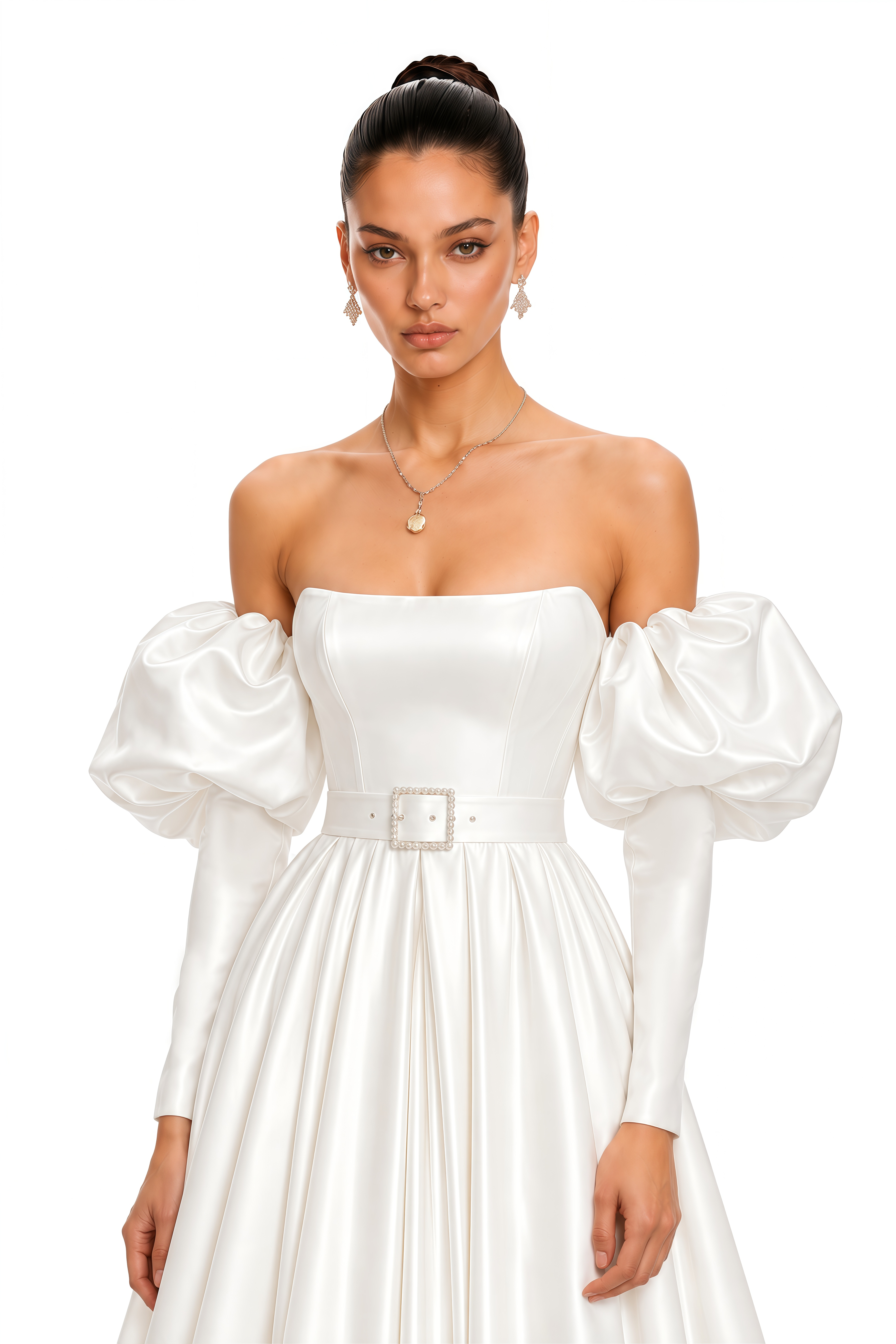 Evangeline White Off-Shoulder Puff Sleeve Maxi Dress