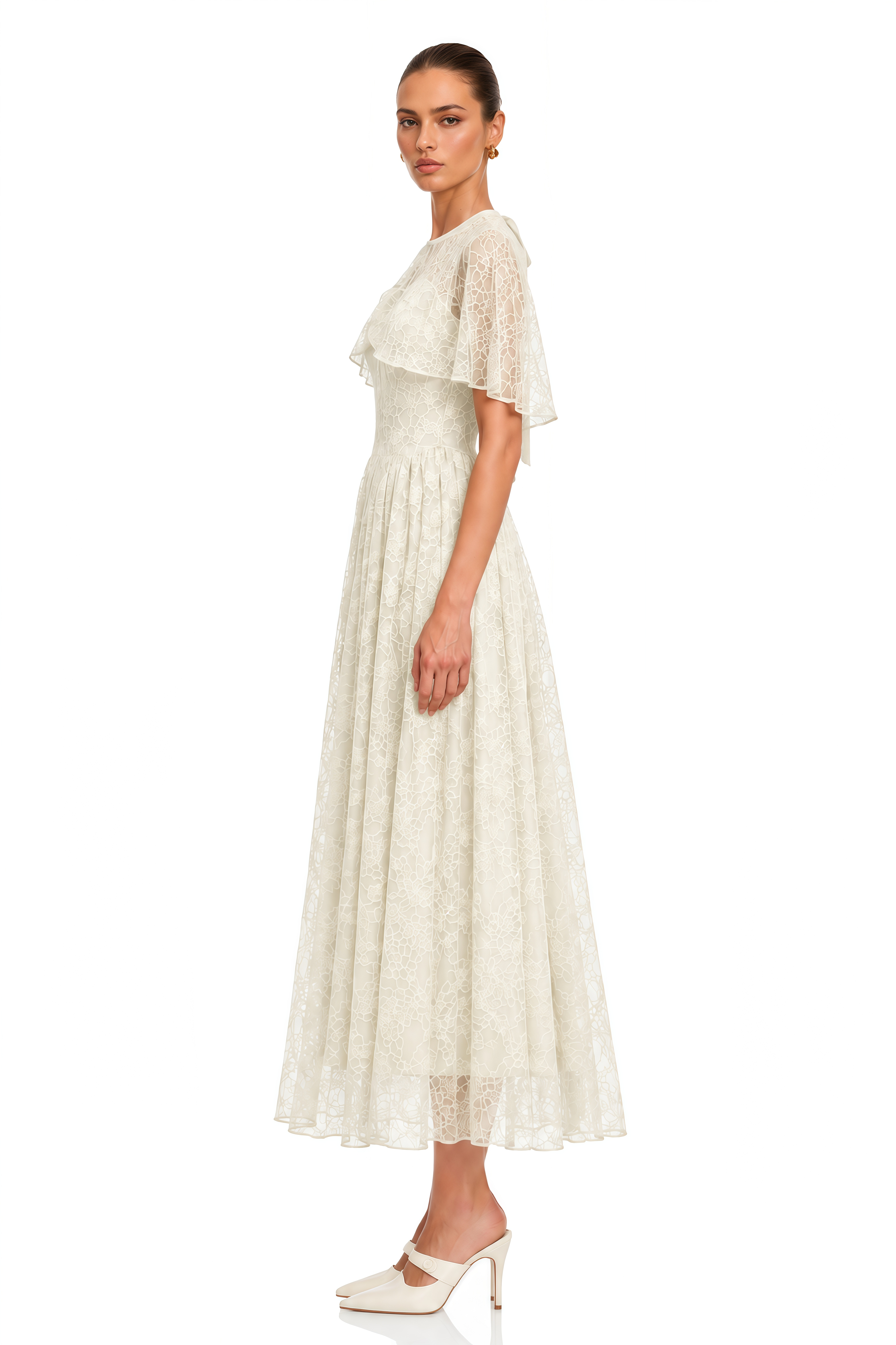 Evania Ivory Lace Cape & Midi Dress Set